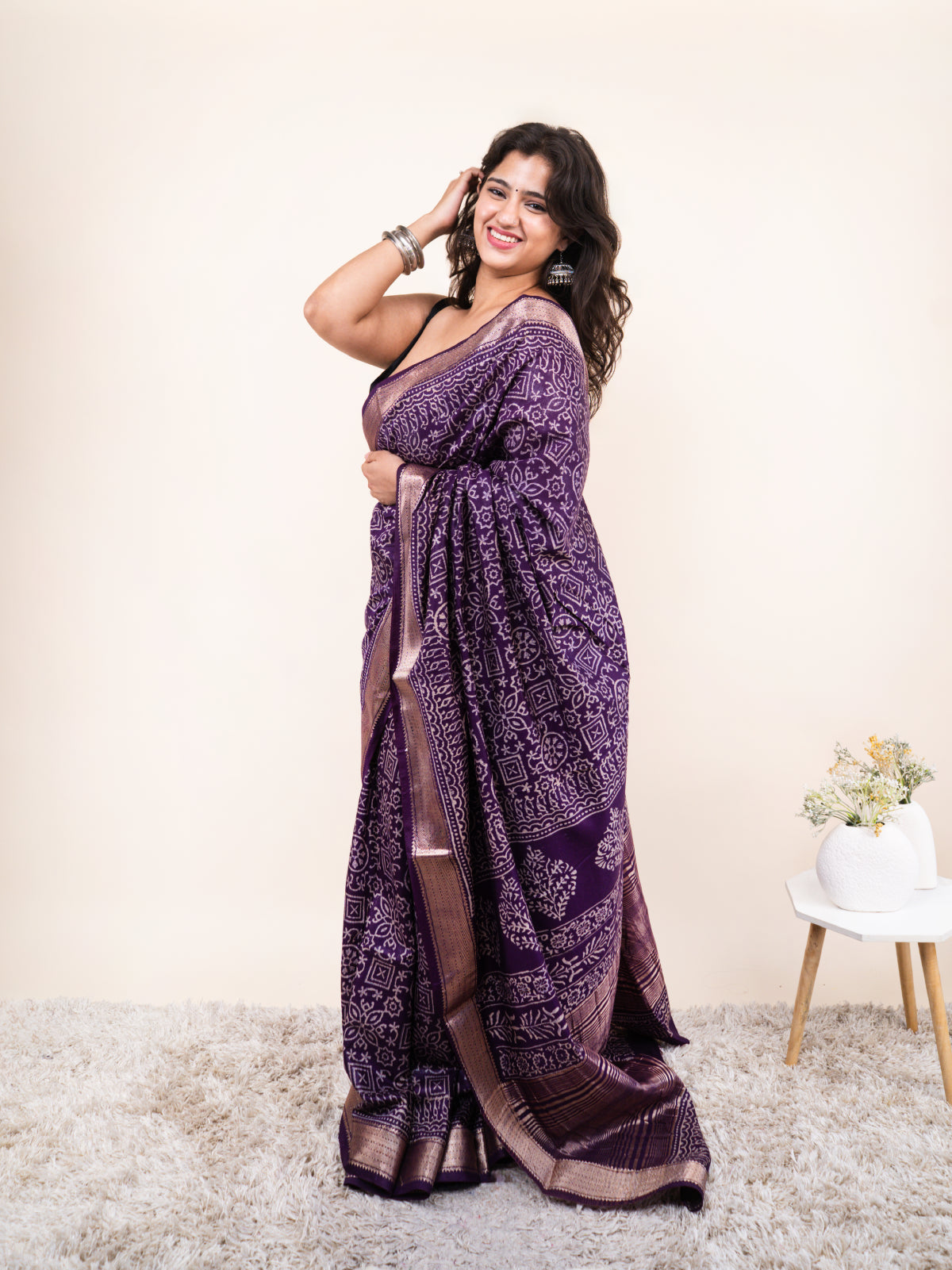 Deep Purple Maheshwari Cotton Silk Saree