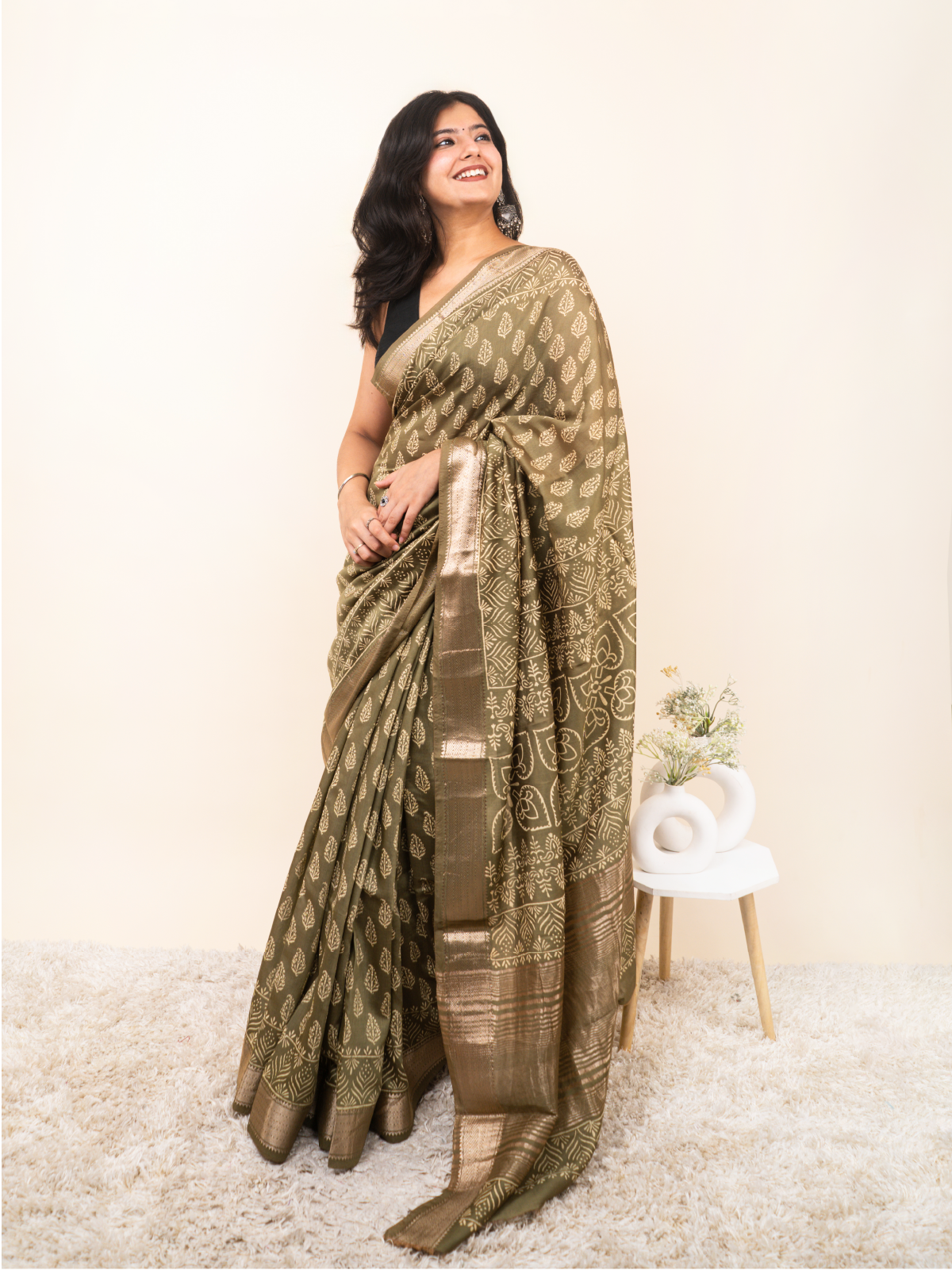 Kora Itihaas Maheshwari Cotton Silk Saree