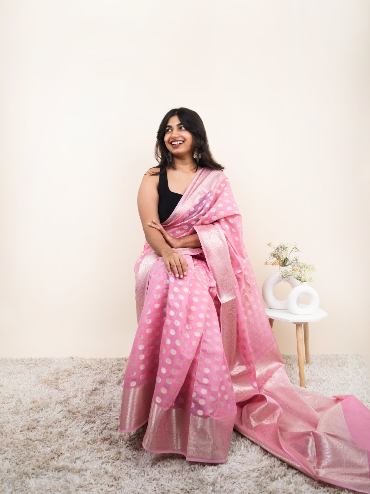 Evening Pink Banarasi Cotton Silk Saree