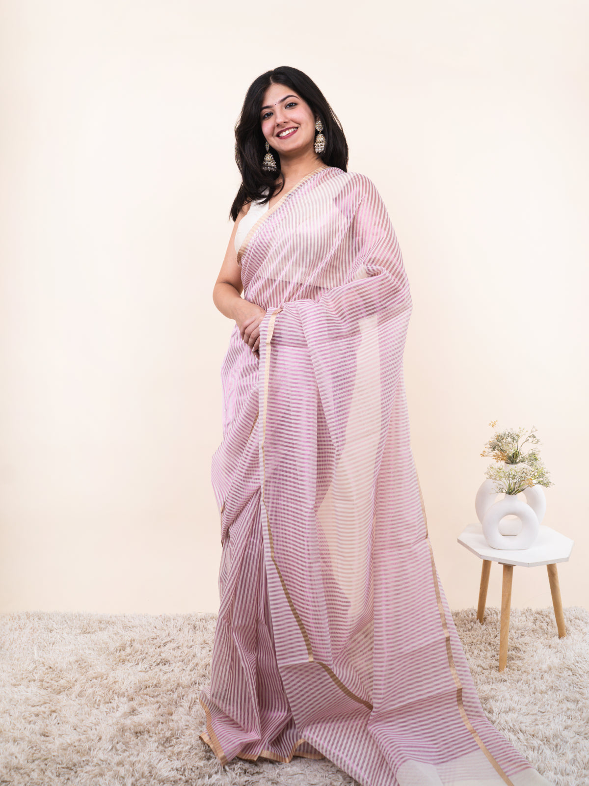 Pastel Oragnaza Silk Saree