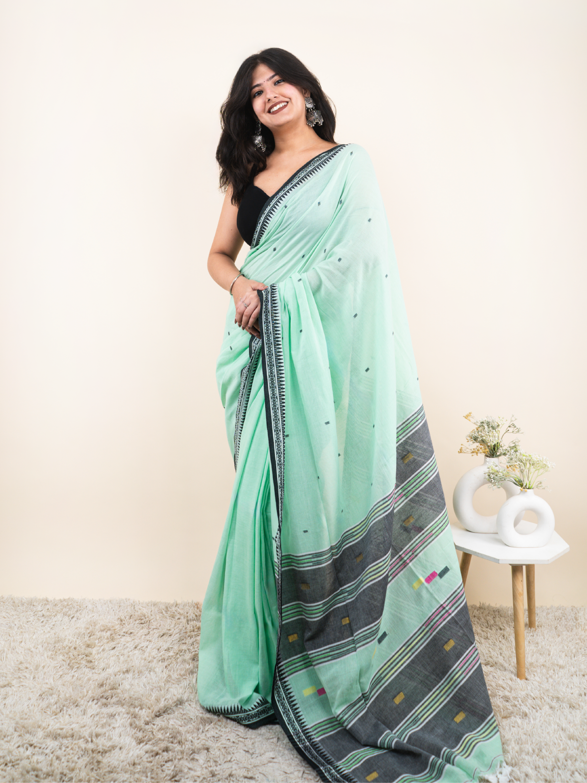 Loom Mint Mulmul Saree
