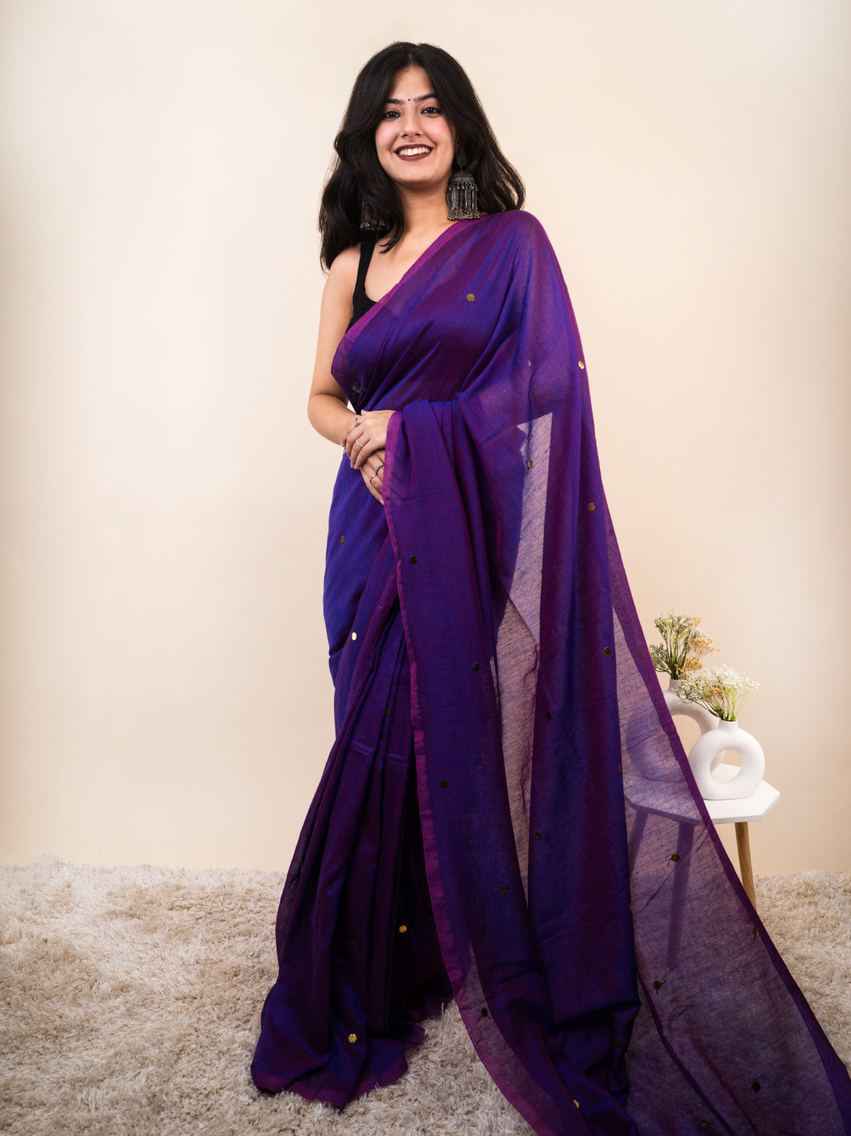 Eggplant Khadi Cotton Saree