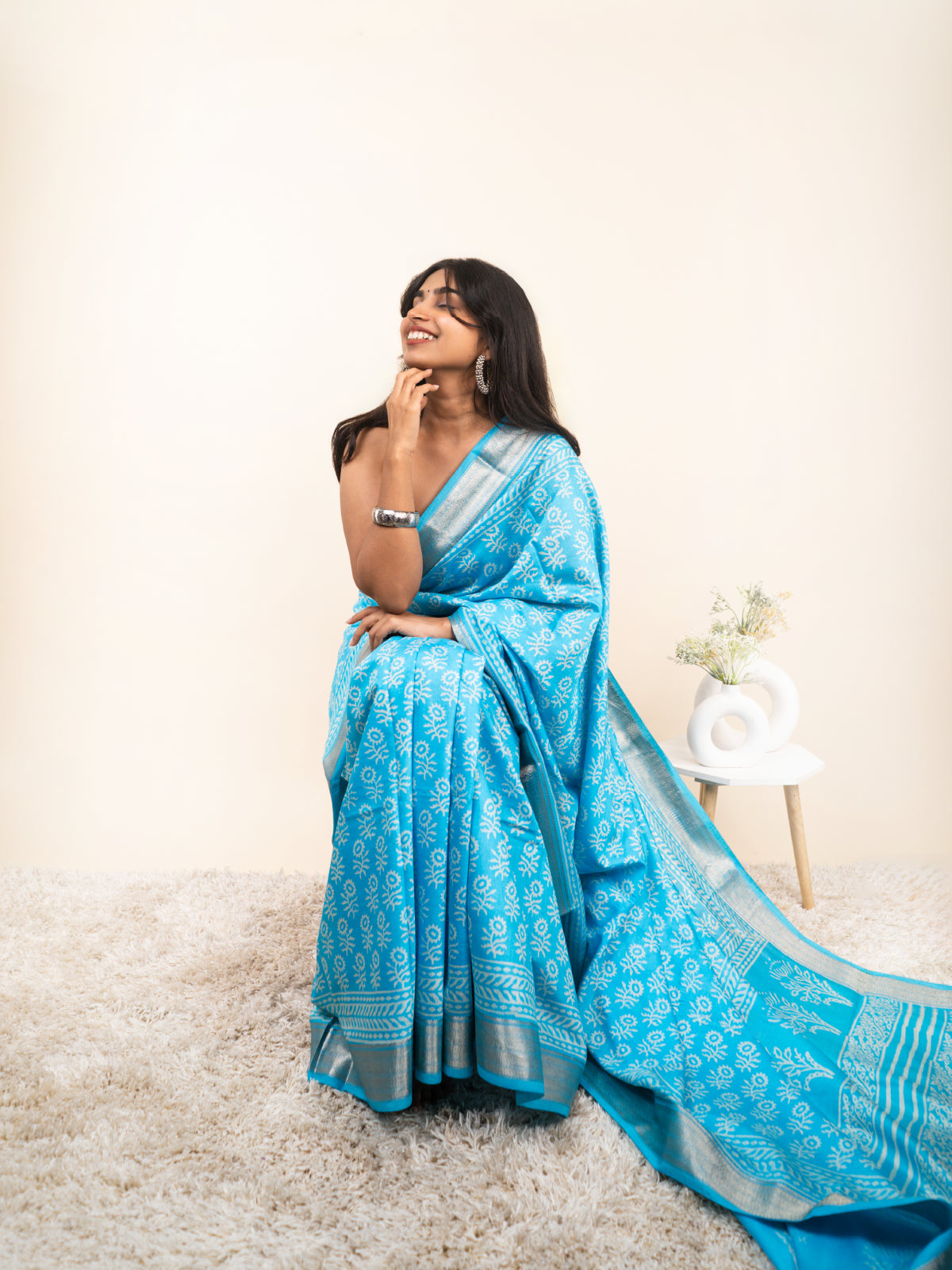 Deep Sea Drape Maheshwari Cotton Silk Saree