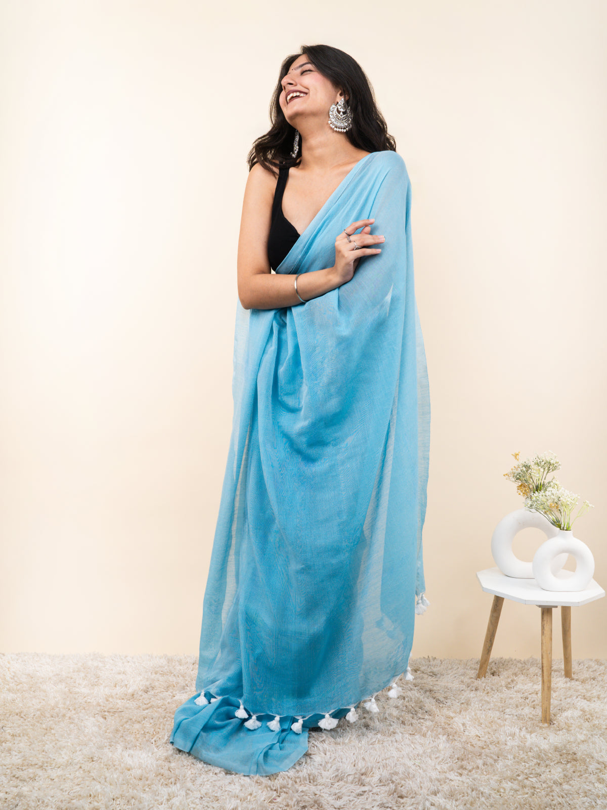 Aquamarine Khadi Cotton Saree