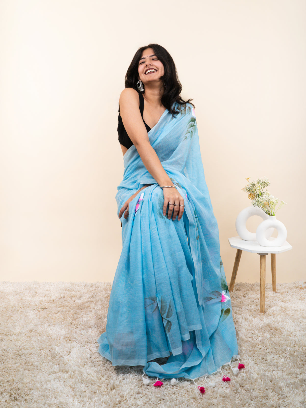 Blossom Cascade Mulmul Saree