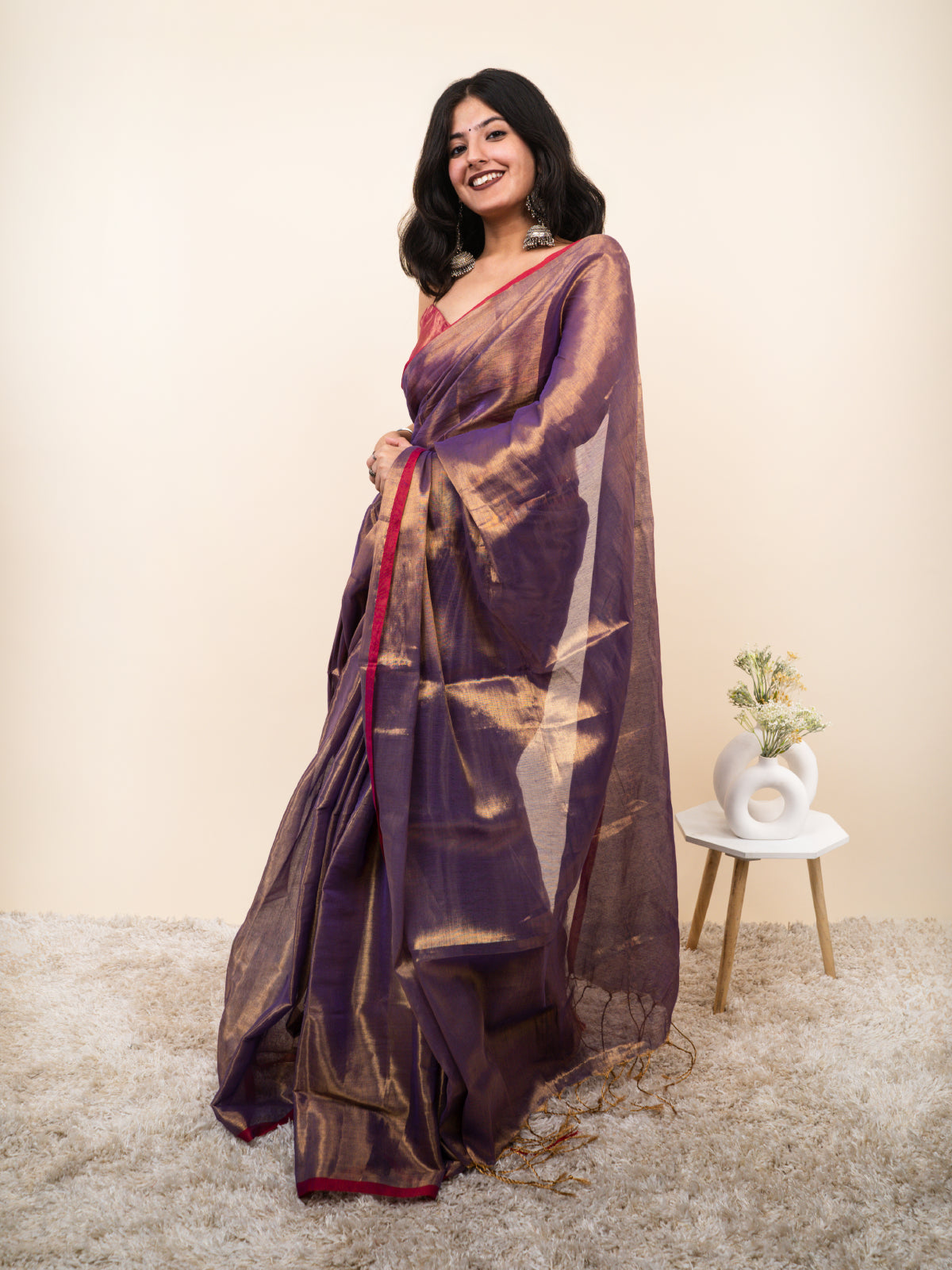 Mulberry Cotton Tissue Saree