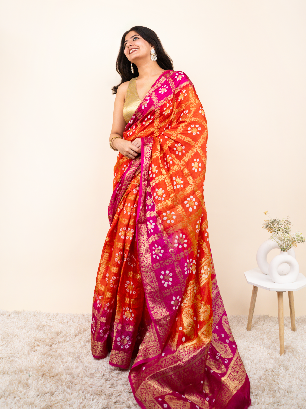 Rangmor Bandhani Cotton Silk Saree