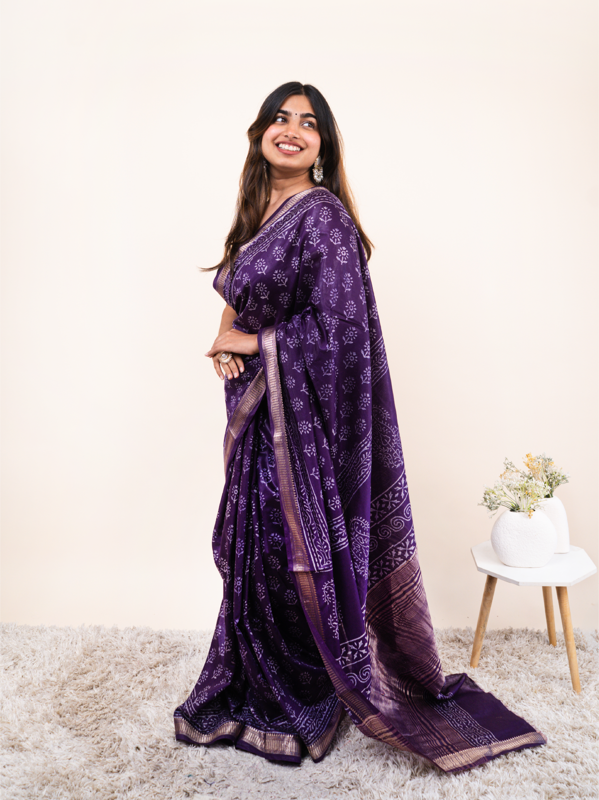 Royal Purple Maheshwari Cotton Silk Saree