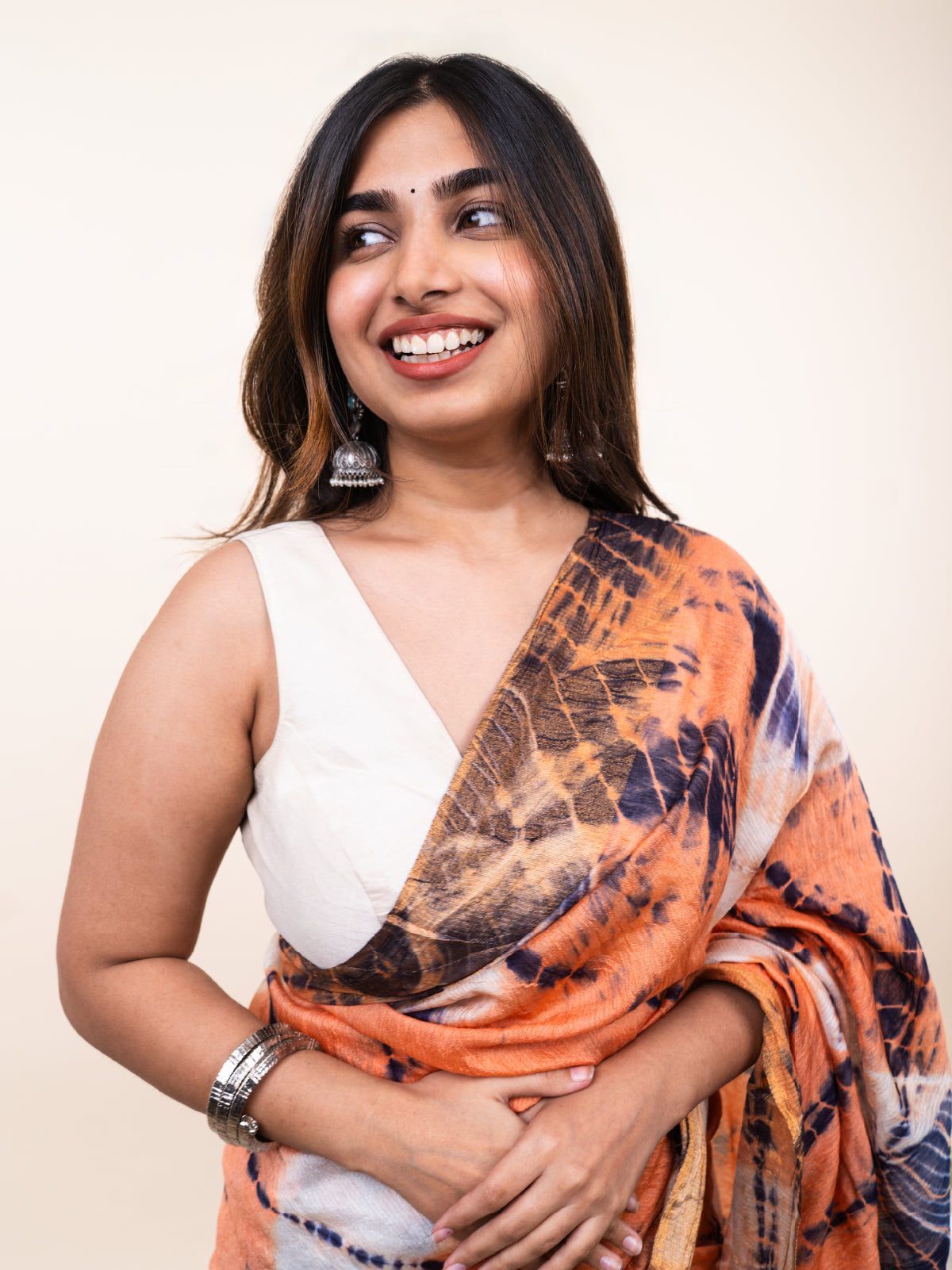 Orange Tie and Dye Cotton Linen Saree