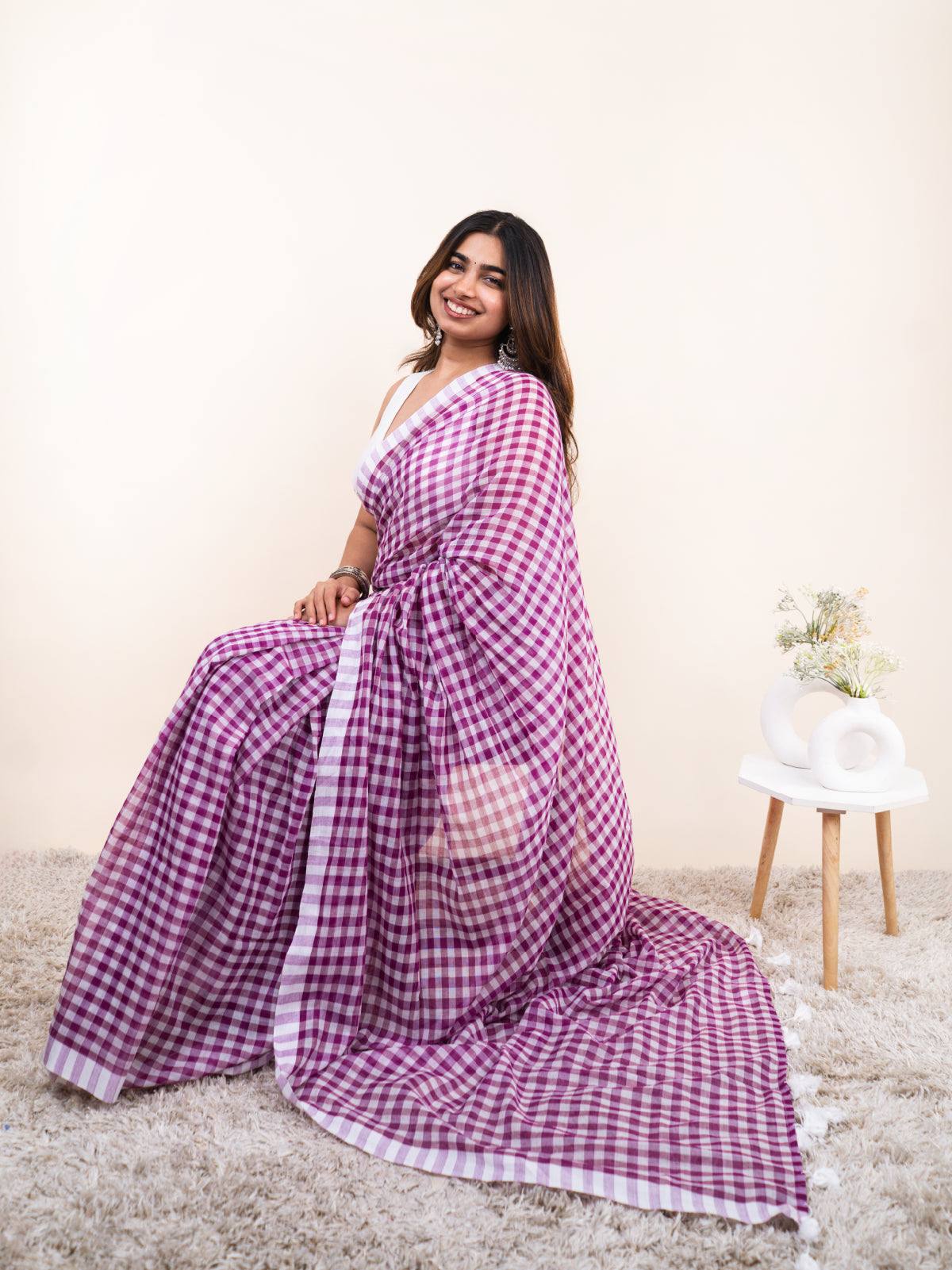 Soft Plum Mulmul Saree