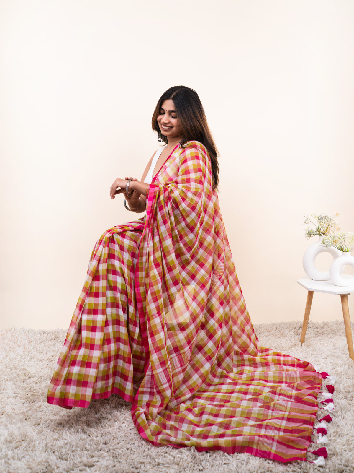 Avya Checks Mulmul Saree