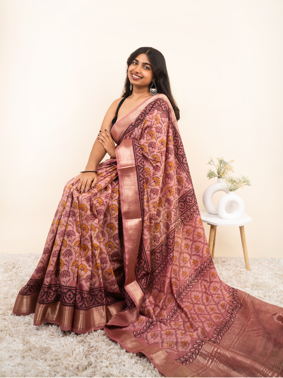 Floral Silk Garden Maheshwari Cotton Silk Saree