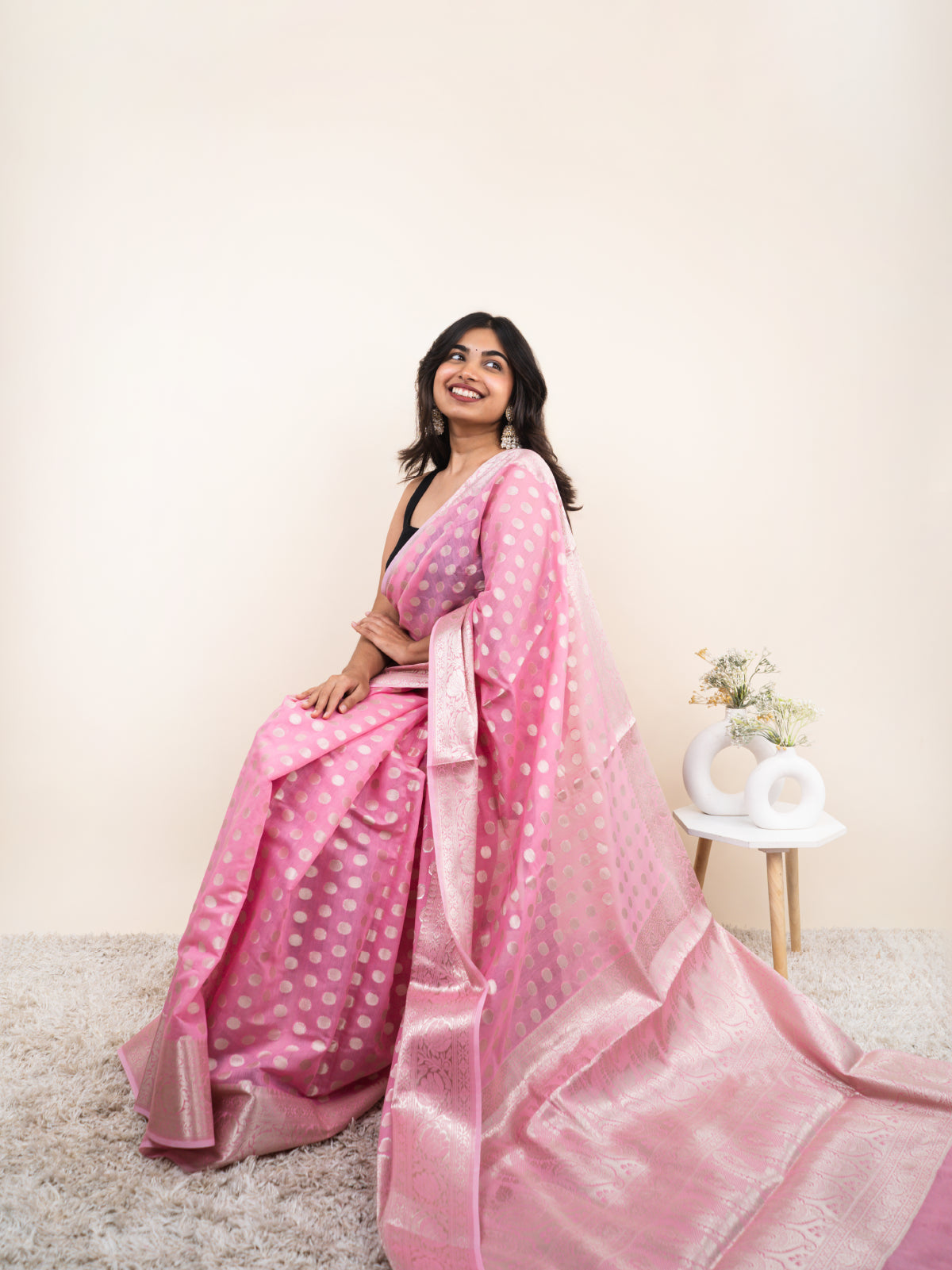 Evening Pink Banarasi Cotton Silk Saree