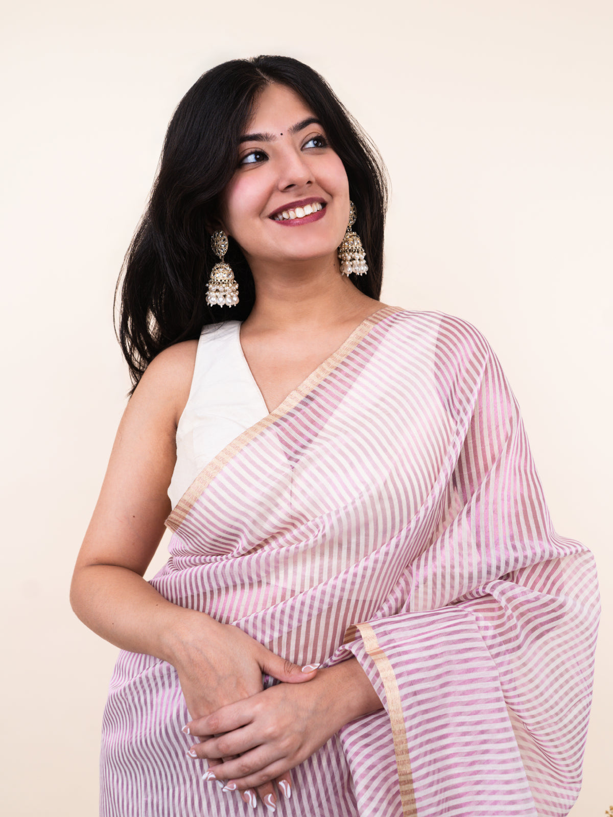 Pastel Oragnaza Silk Saree