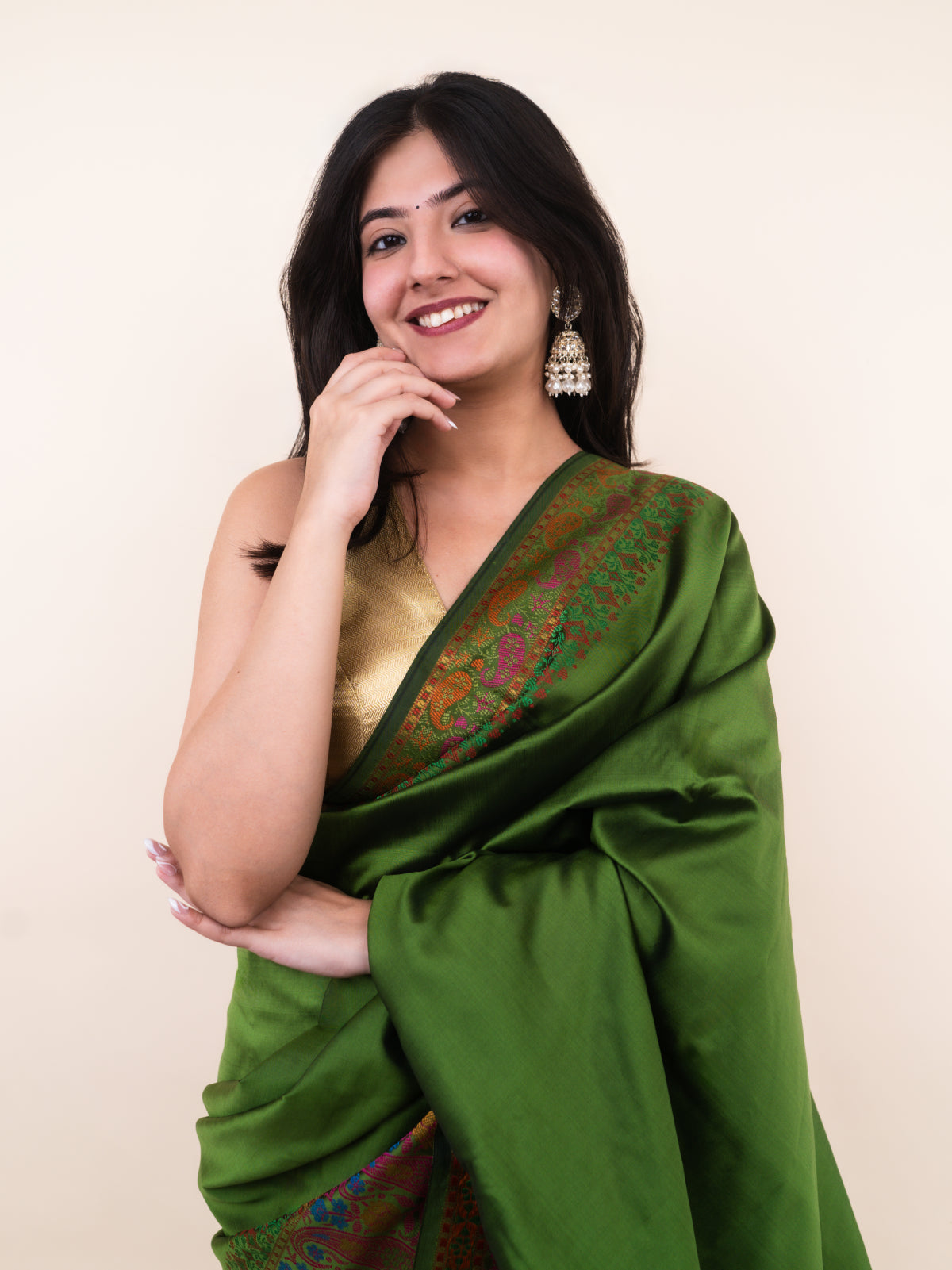 Olive Zari Bloom Silk Saree