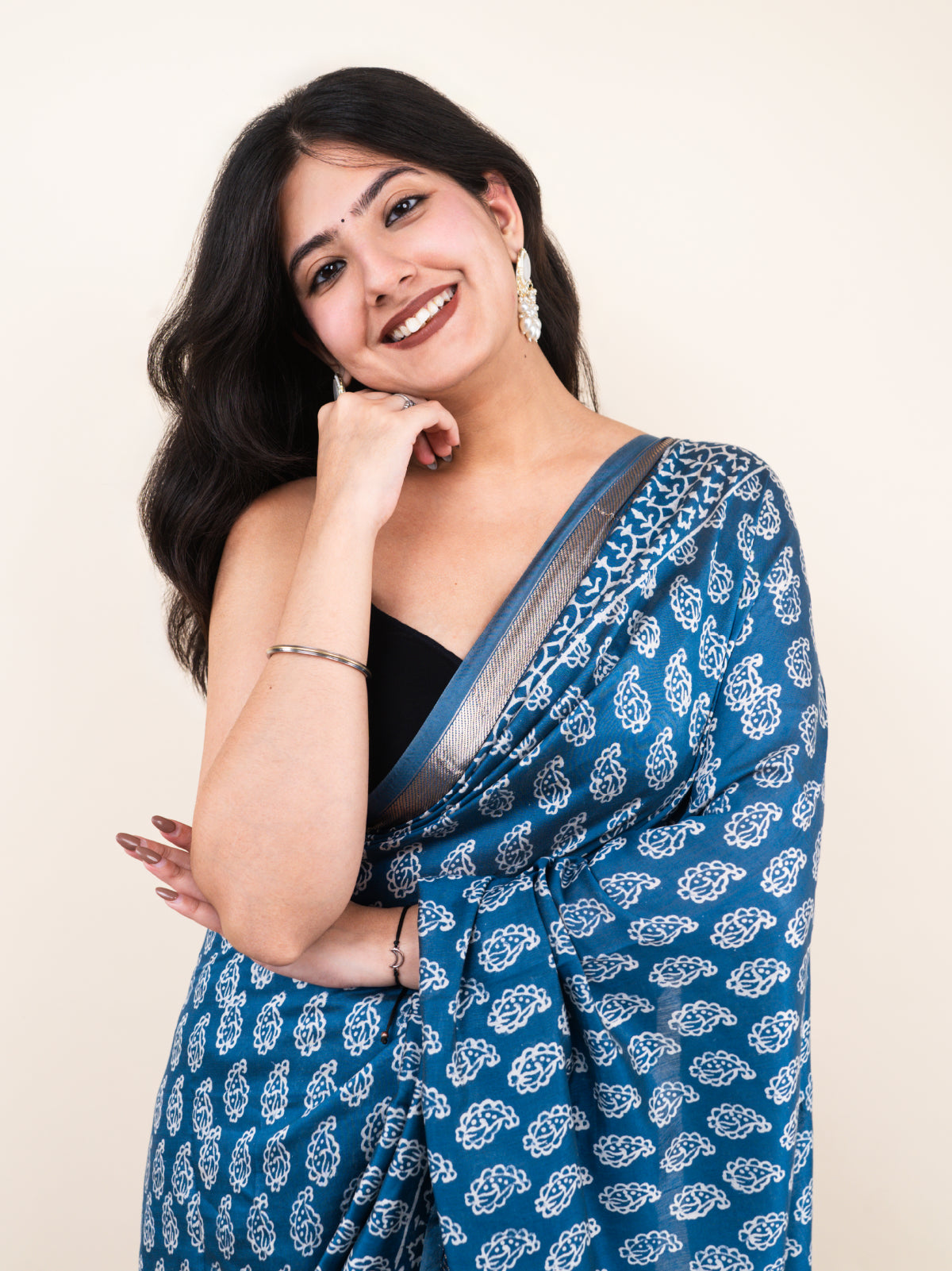 Ocean Mist Maheshwari Cotton Silk Saree