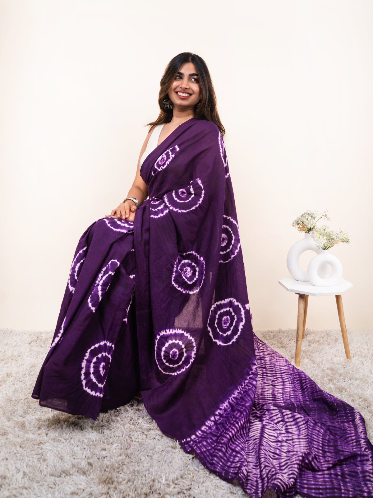 Purple Pari Mulmul Saree