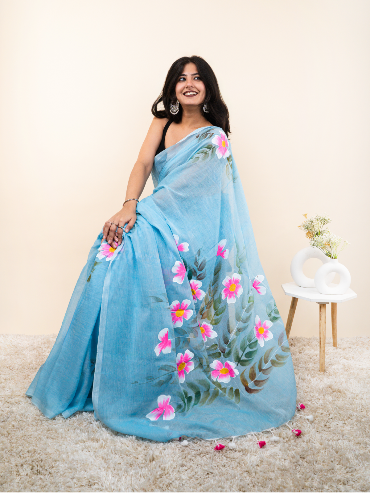 Blossom Cascade Mulmul Saree