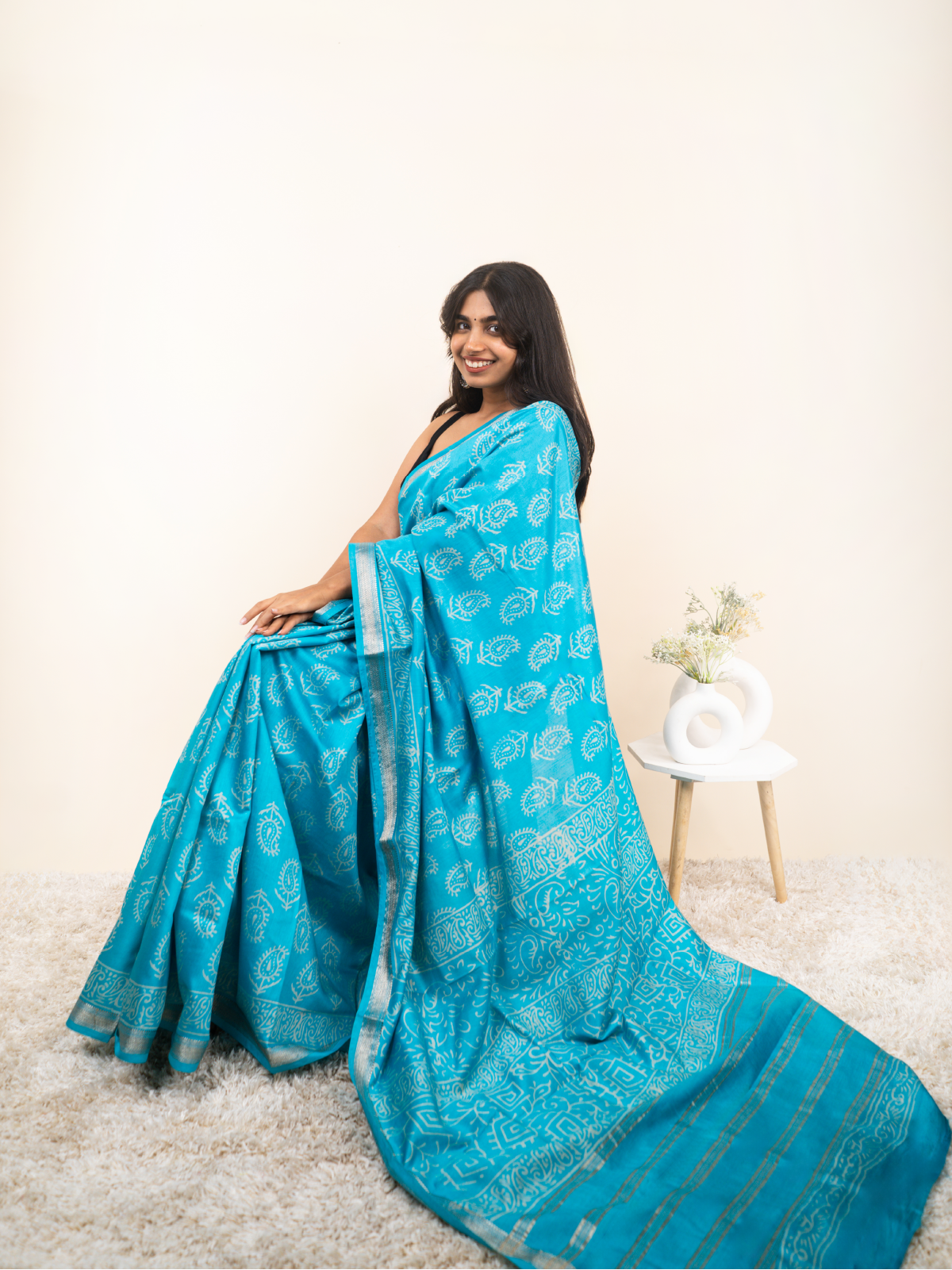 Blue Maheshwari Cotton Silk Saree