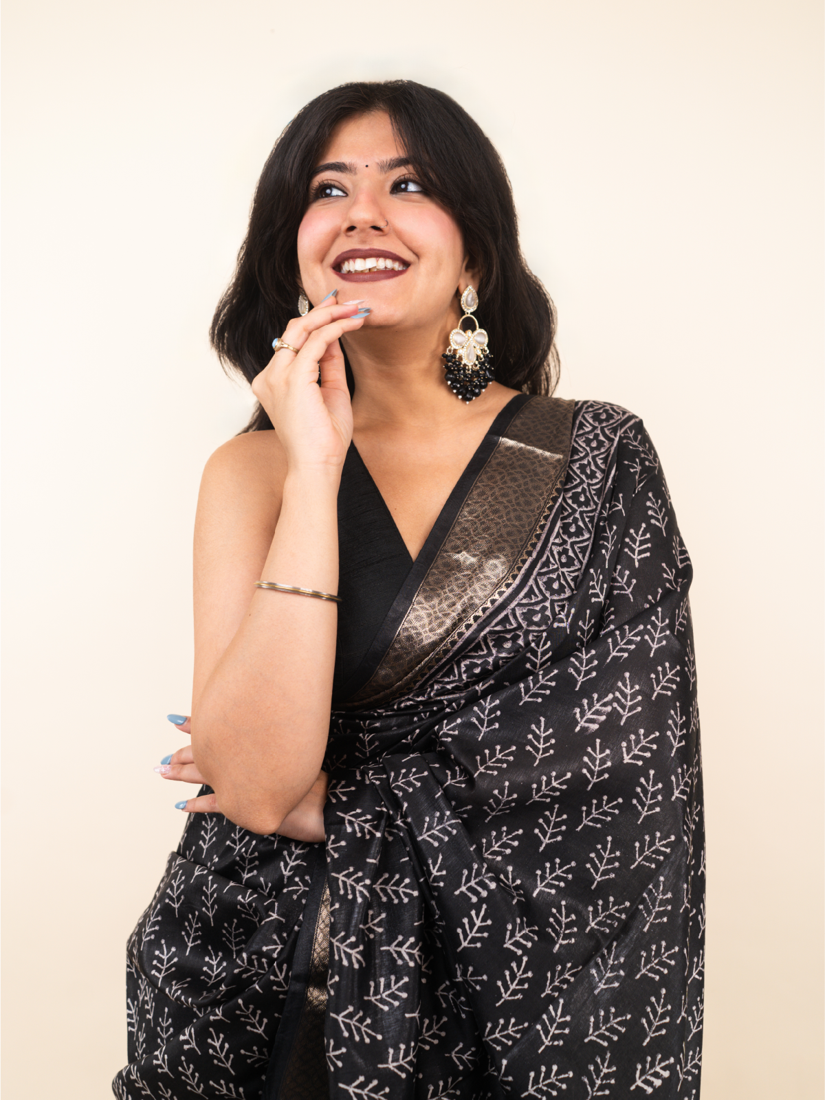Black Maheshwari Cotton Silk Saree