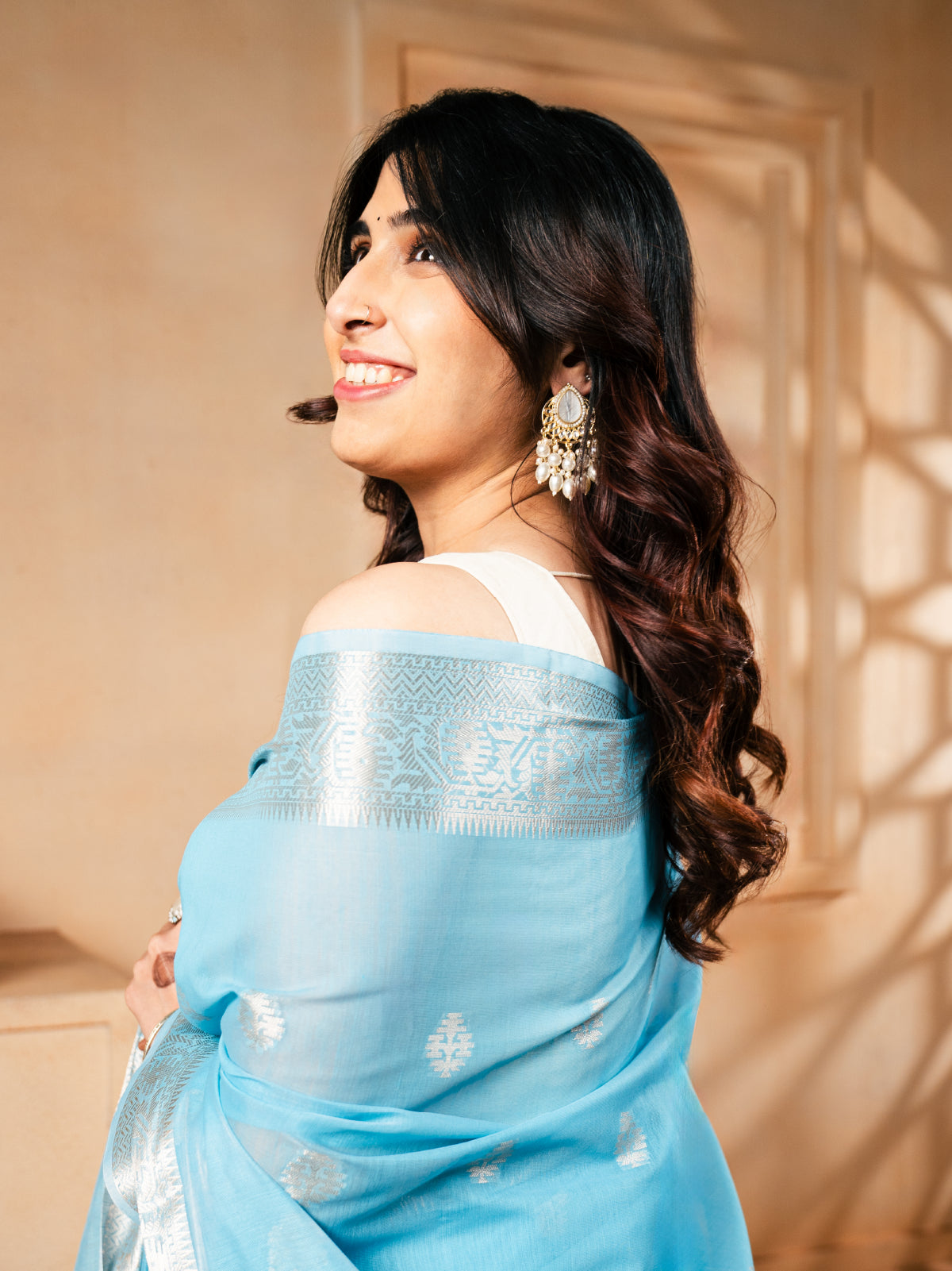 Sky Flower Banarasi Cotton Silk Saree