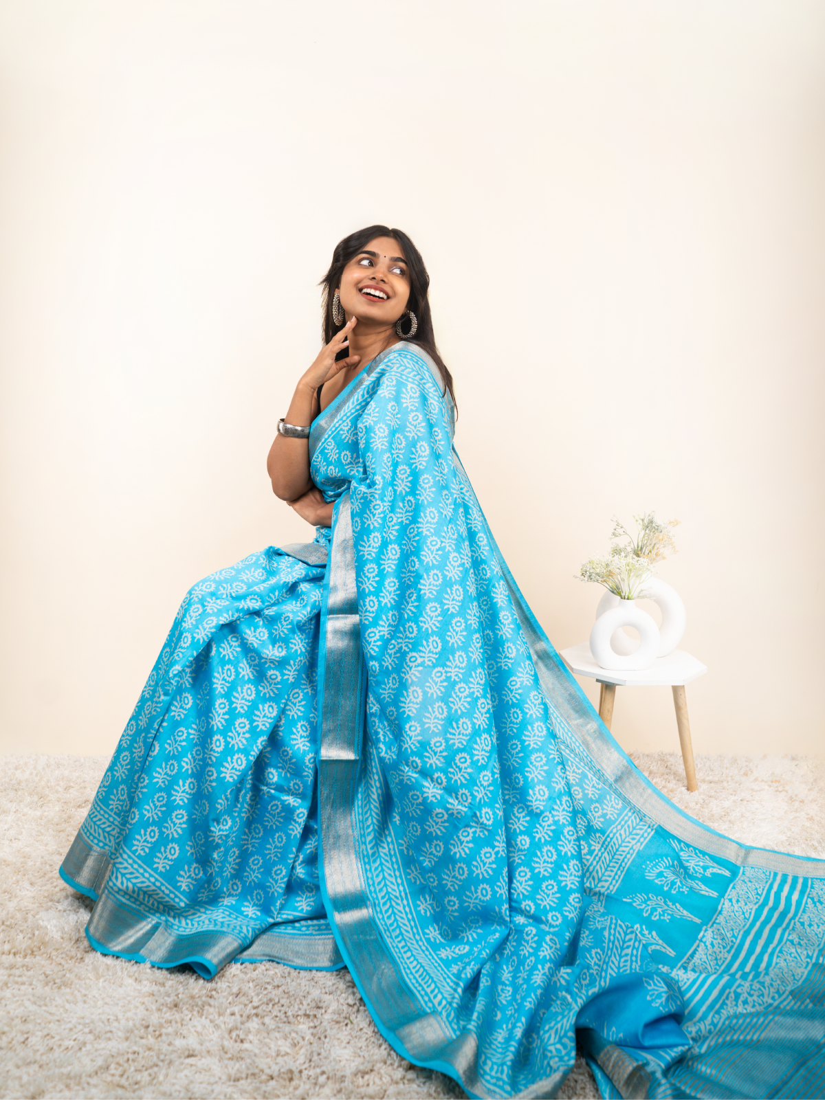 Deep Sea Drape Maheshwari Cotton Silk Saree