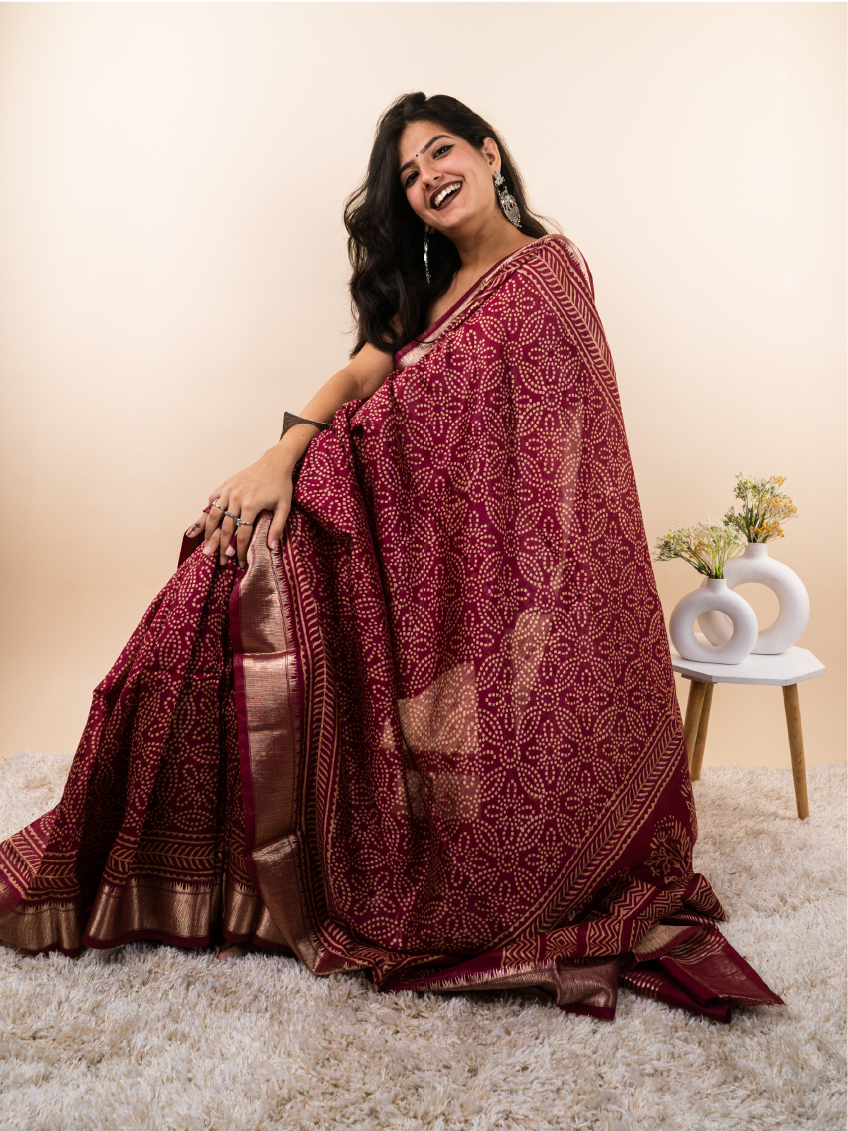 Dhagon Ka Sang Maheshwari Cotton Silk Saree