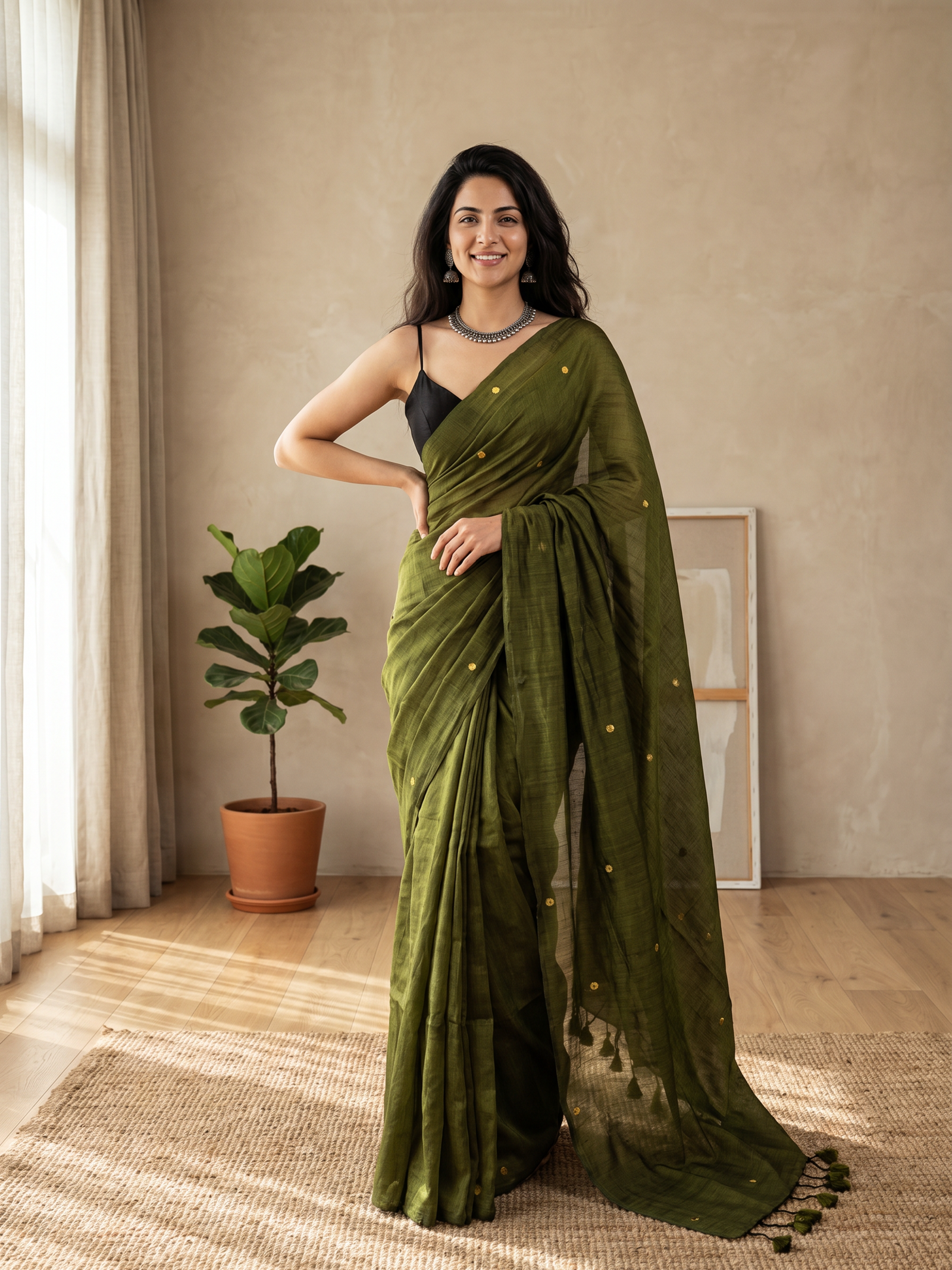 Olive Cotton Saree