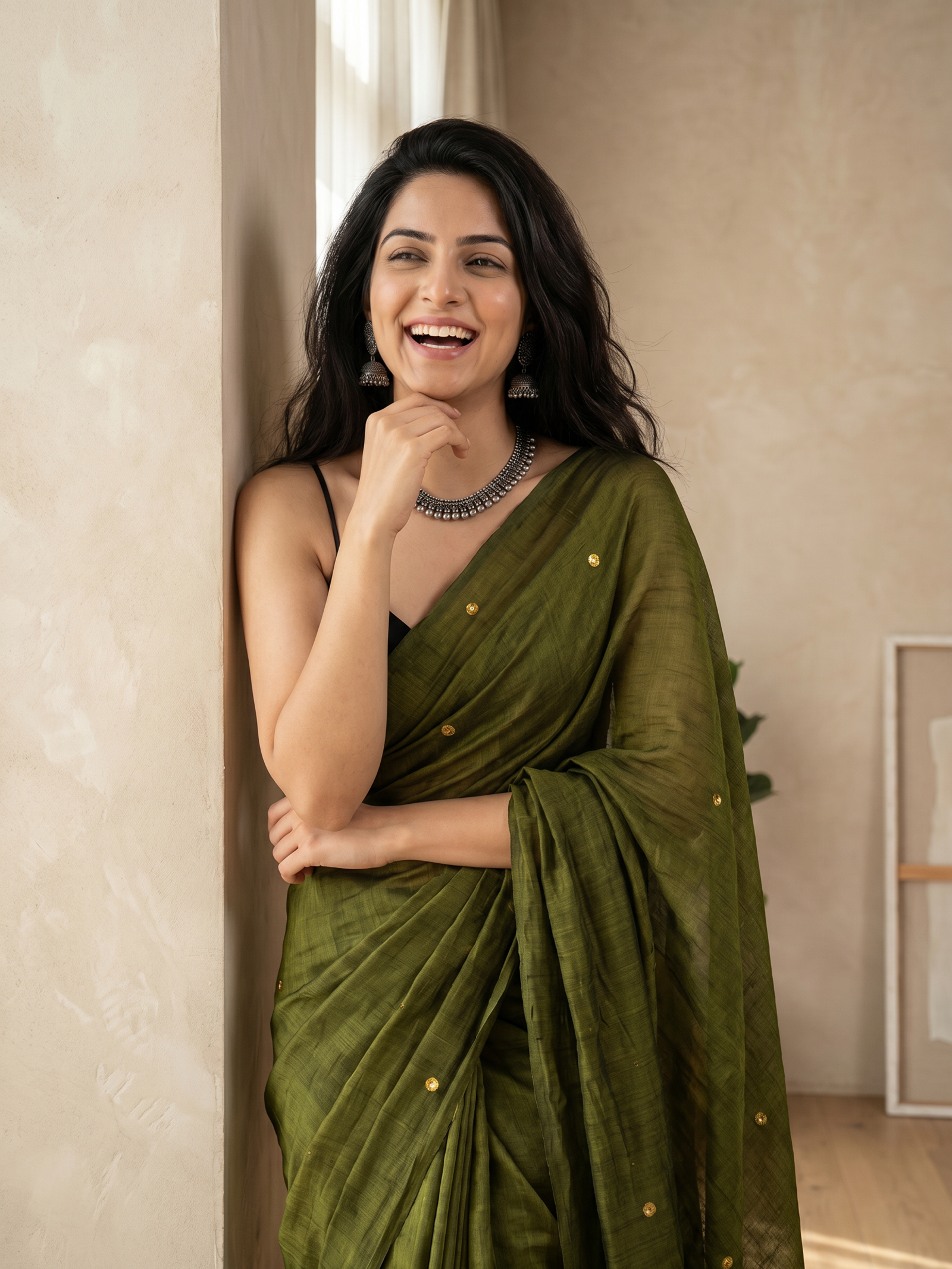 Olive Cotton Saree
