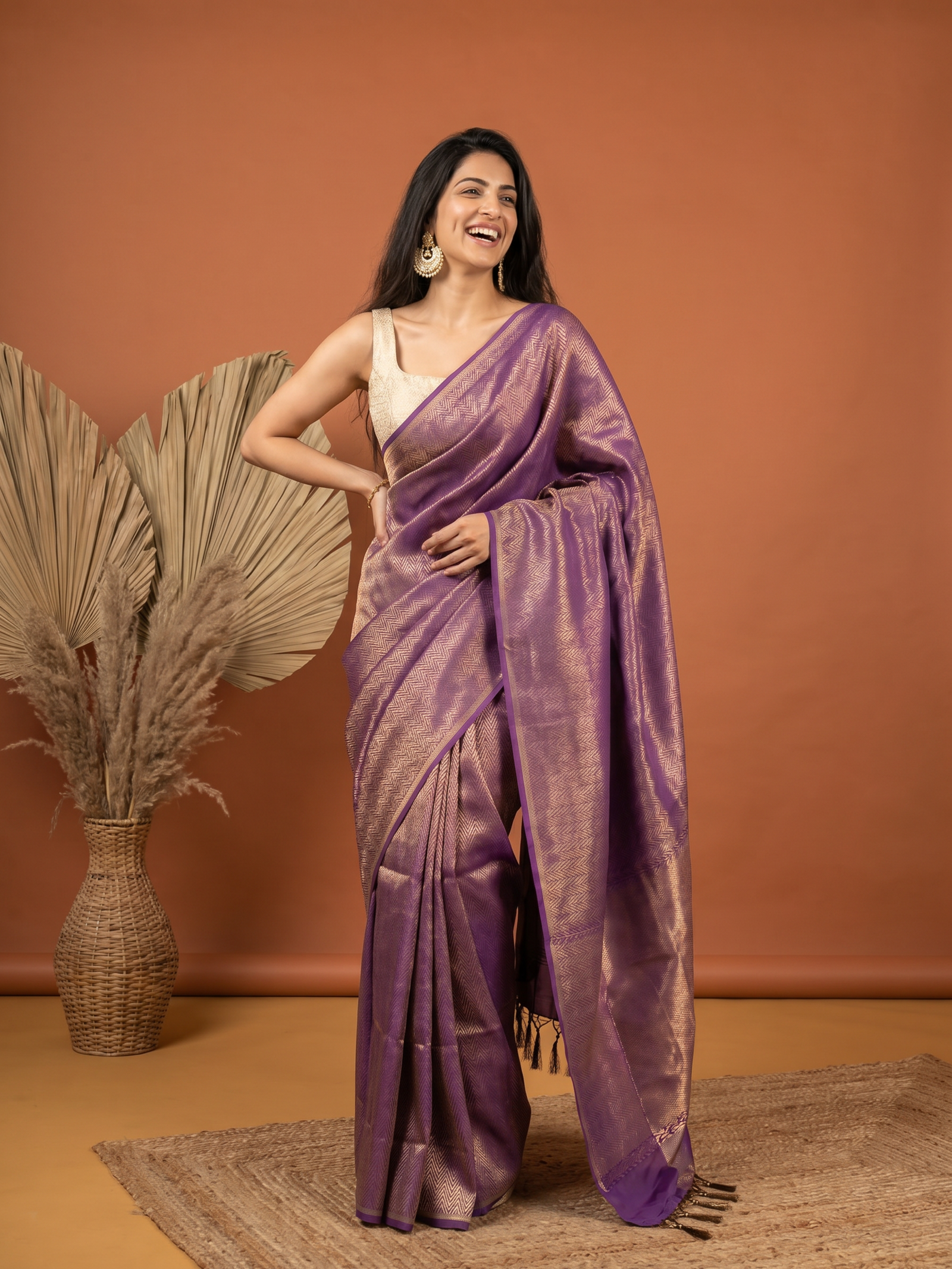 Purple Jari Cotton Silk Saree