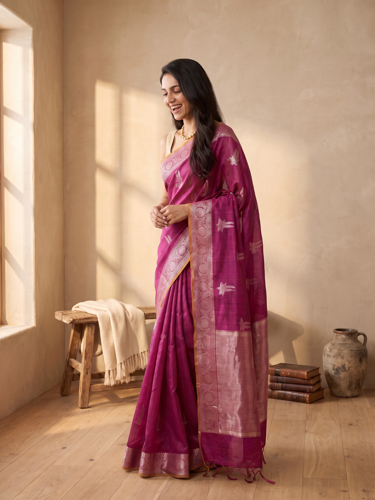 Wine Royale Tussar Silk Banarasi Saree