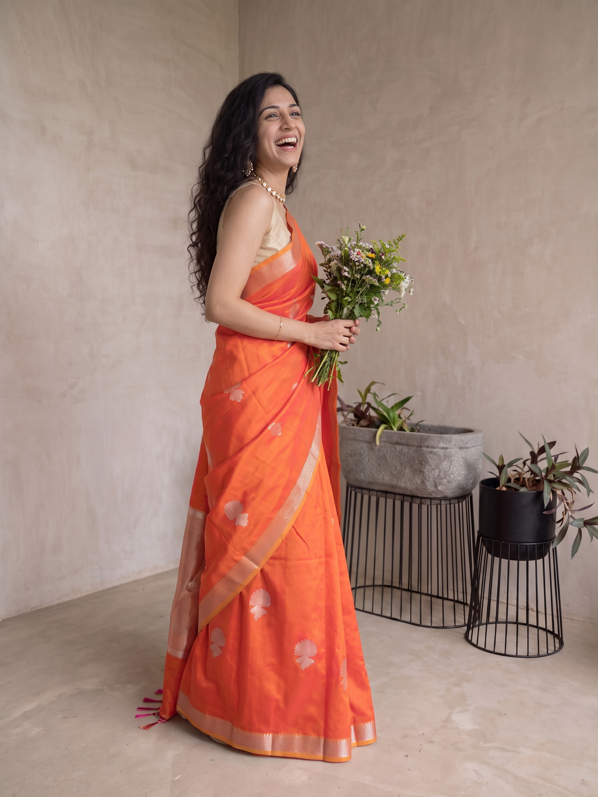 Kashish Orange Silk Banarasi Saree
