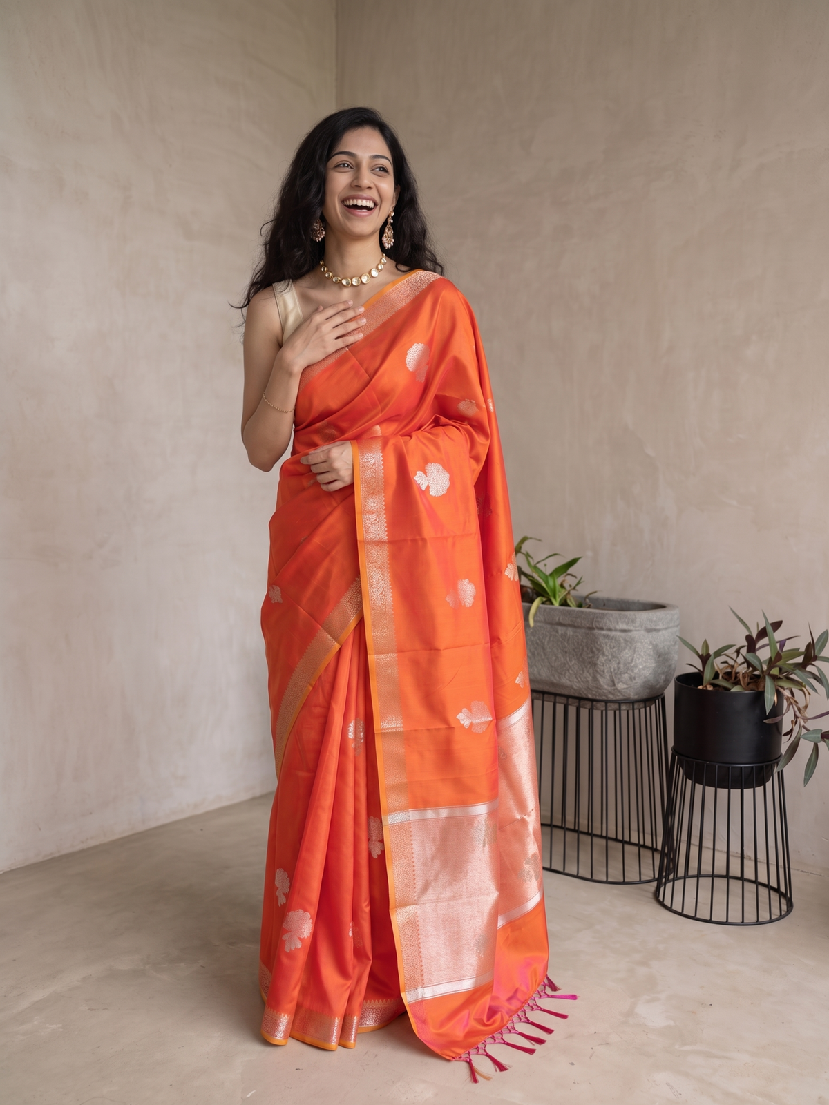 Kashish Orange Silk Banarasi Saree