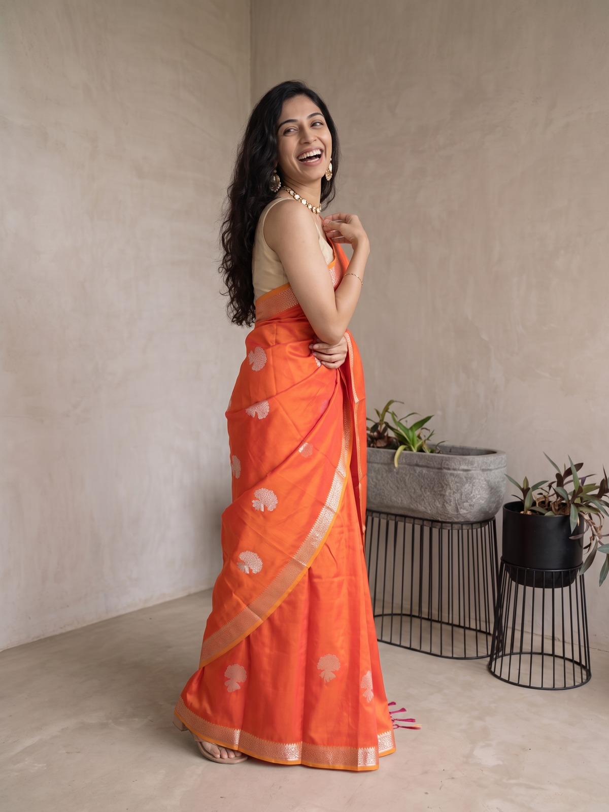 Kashish Orange Silk Banarasi Saree