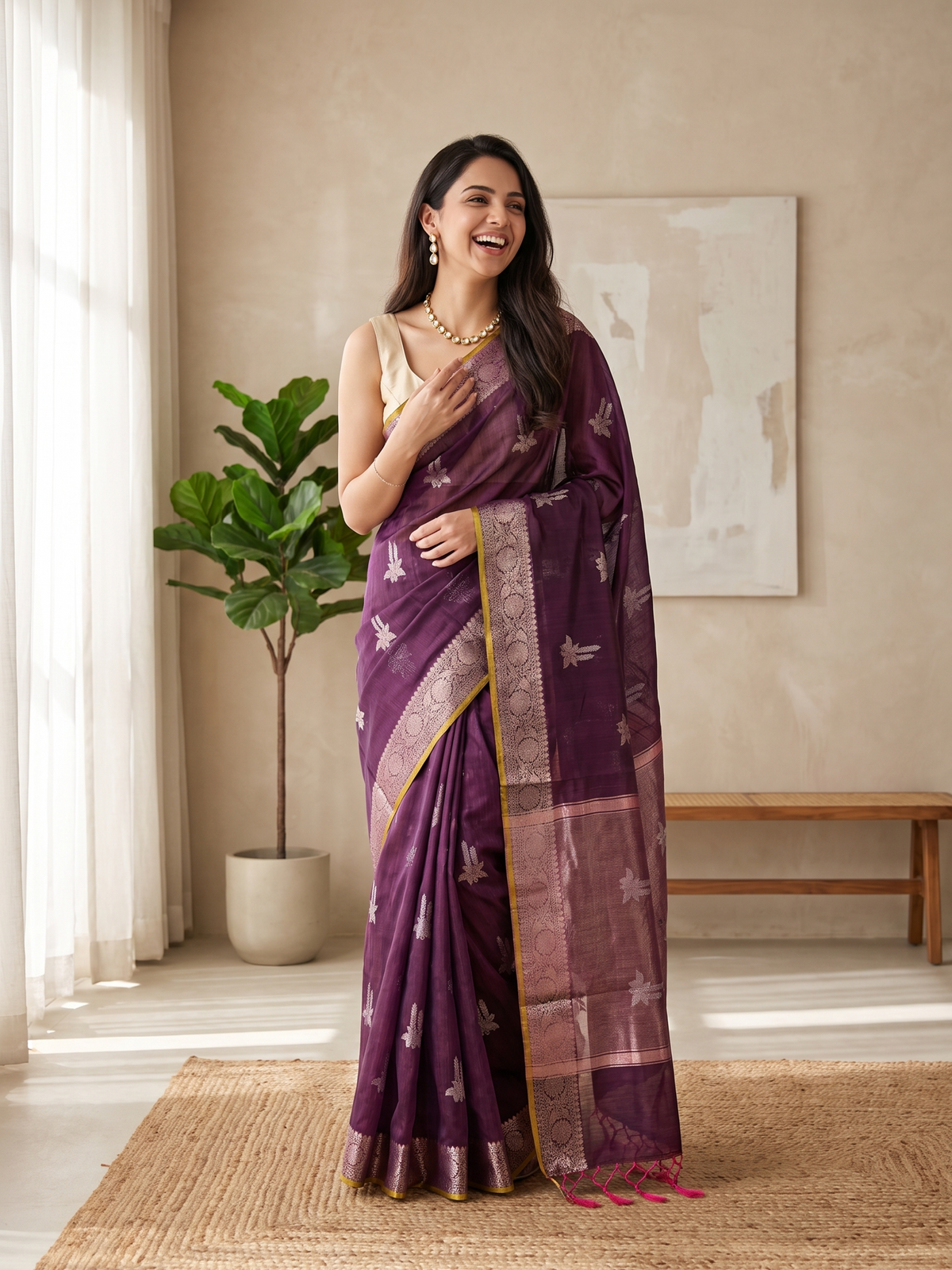 Gulabi Shaam Tussar Silk Banarasi Saree