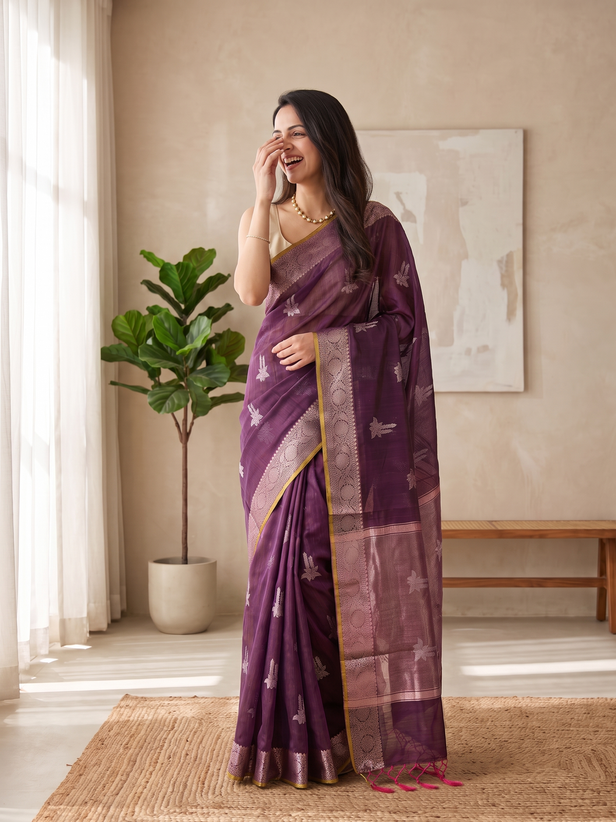 Gulabi Shaam Tussar Silk Banarasi Saree