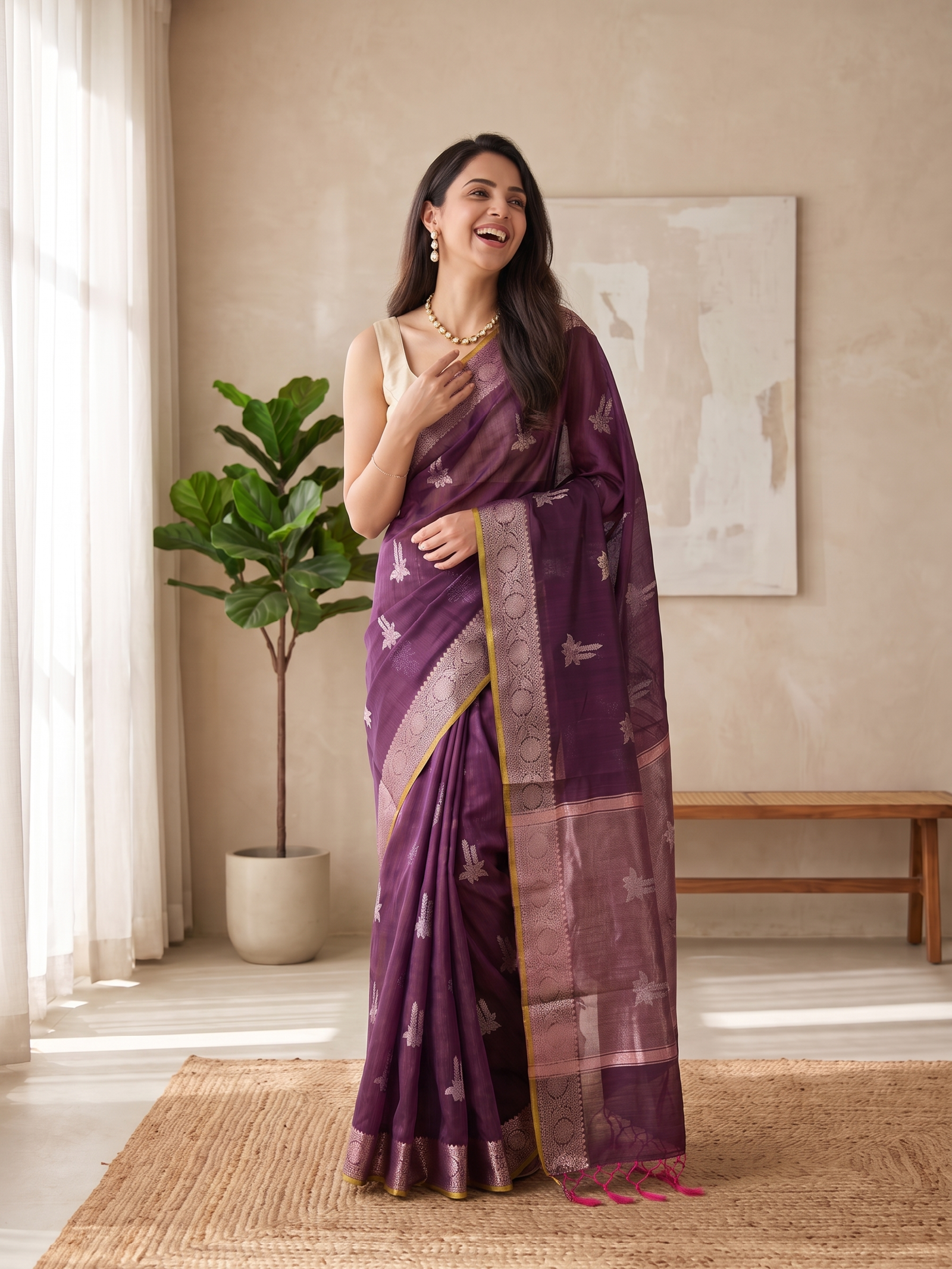 Gulabi Shaam Tussar Silk Banarasi Saree
