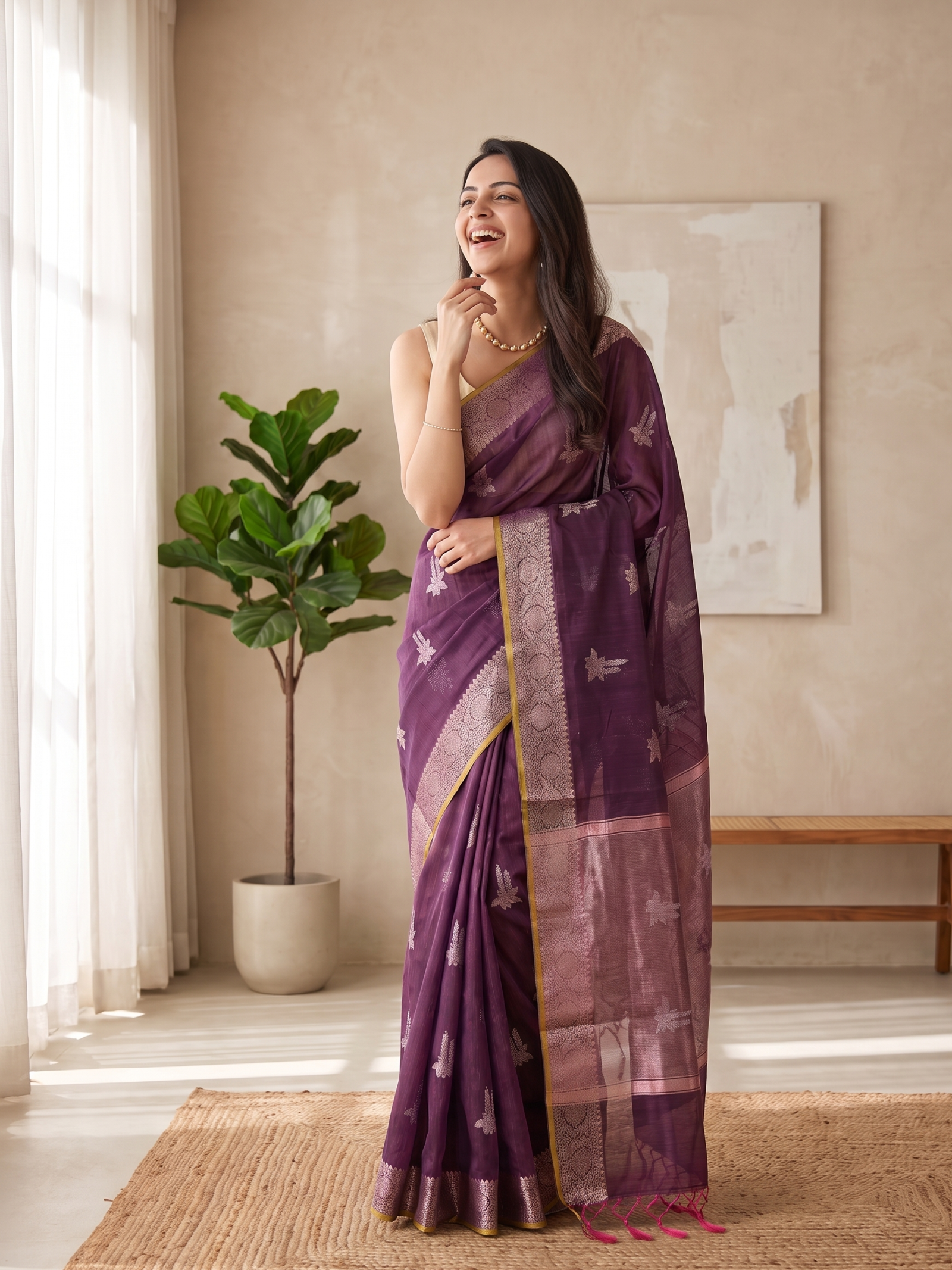 Gulabi Shaam Tussar Silk Banarasi Saree