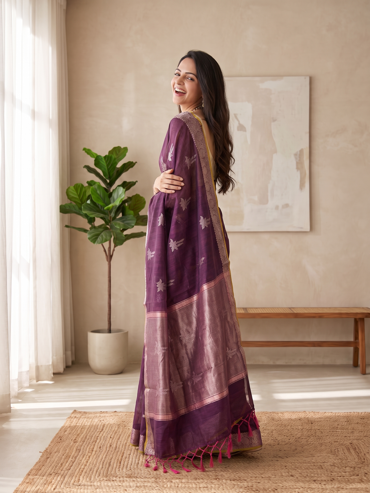 Gulabi Shaam Tussar Silk Banarasi Saree