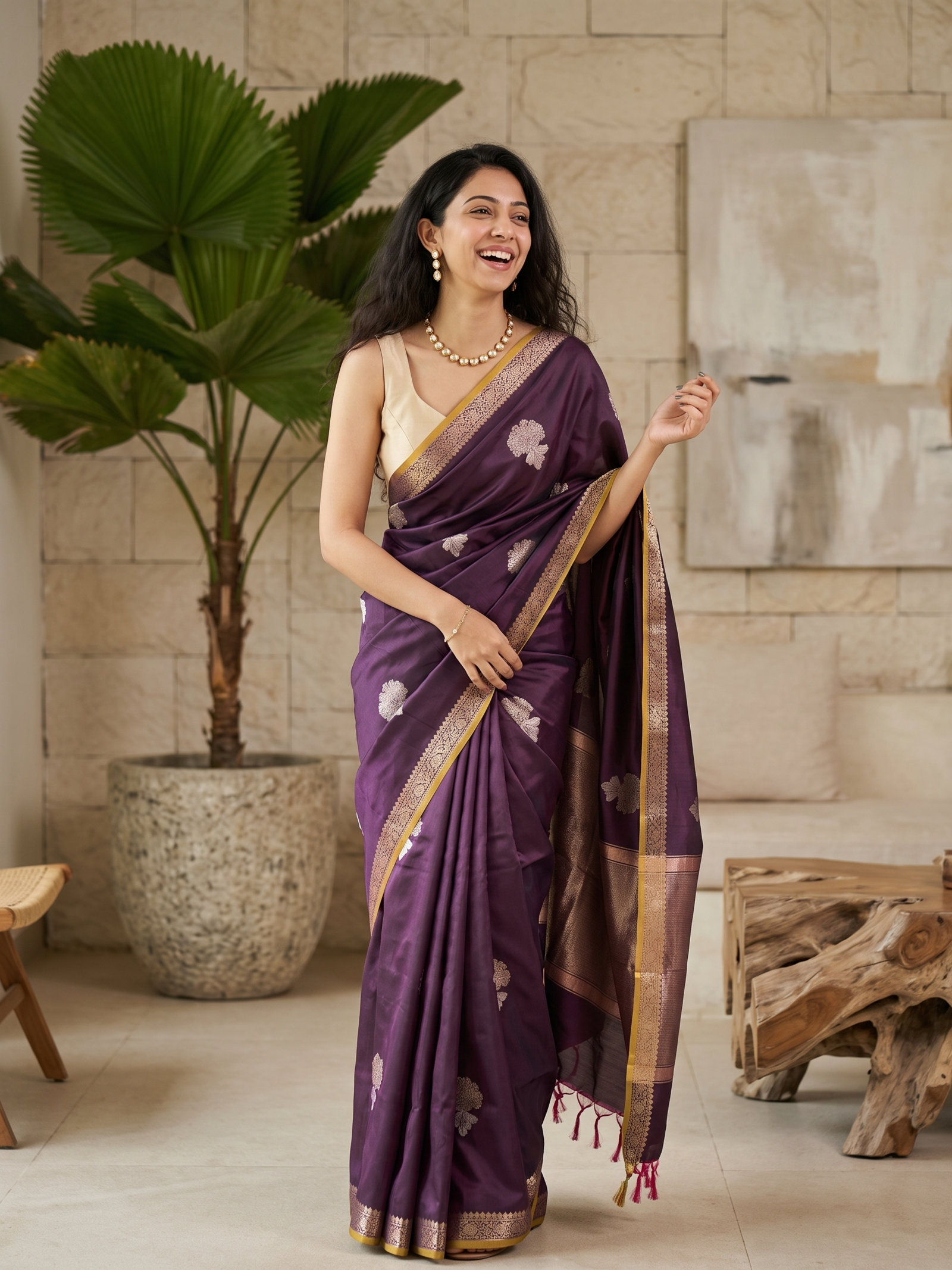 Rani Purple Banarasi Silk Saree