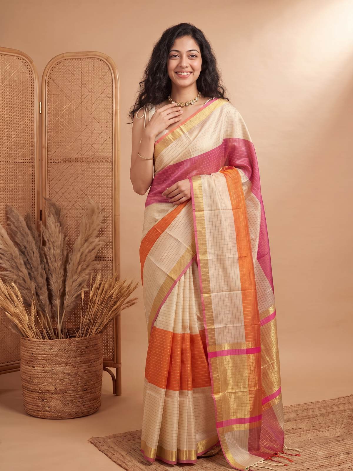 Kanak Jaal Banarasi Silk Checks Saree