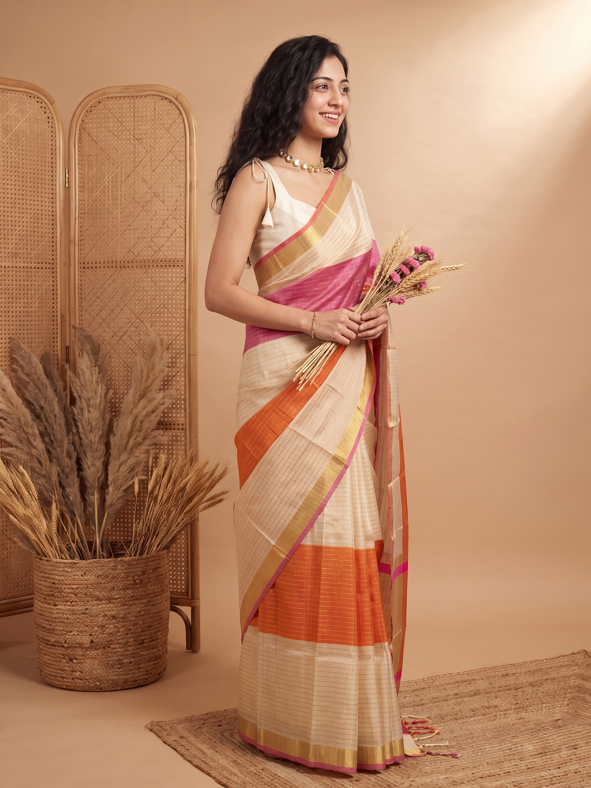 Kanak Jaal Banarasi Silk Checks Saree