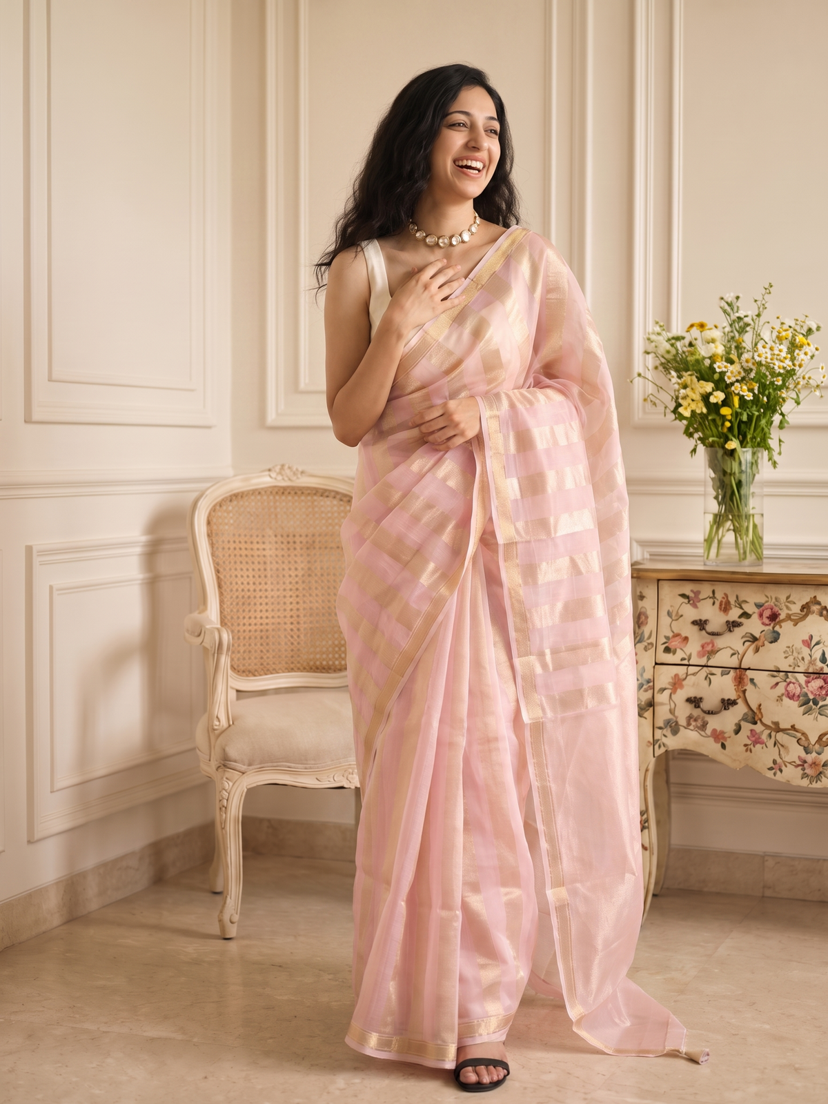 Gulabi Chand Kora Tissue Saree