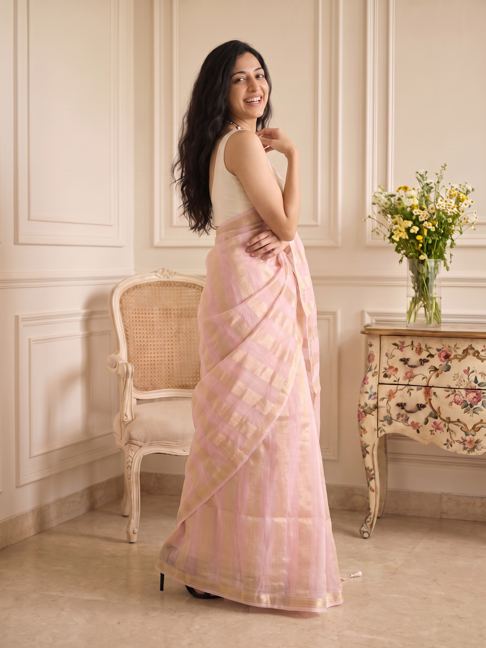 Gulabi Chand Kora Tissue Saree