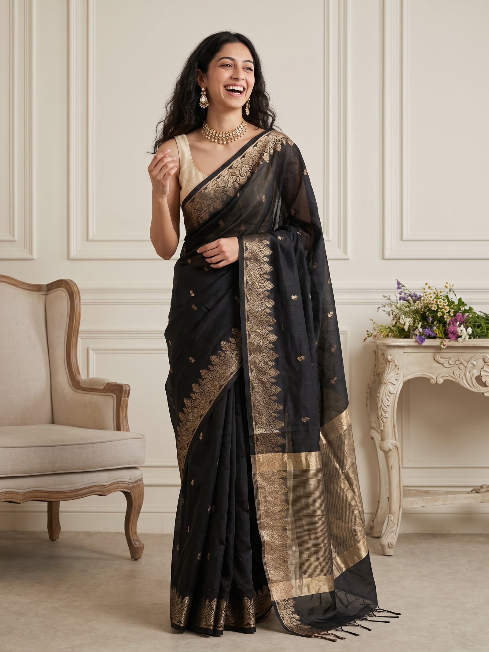 Kaali Zari Banarasi Cotton Saree