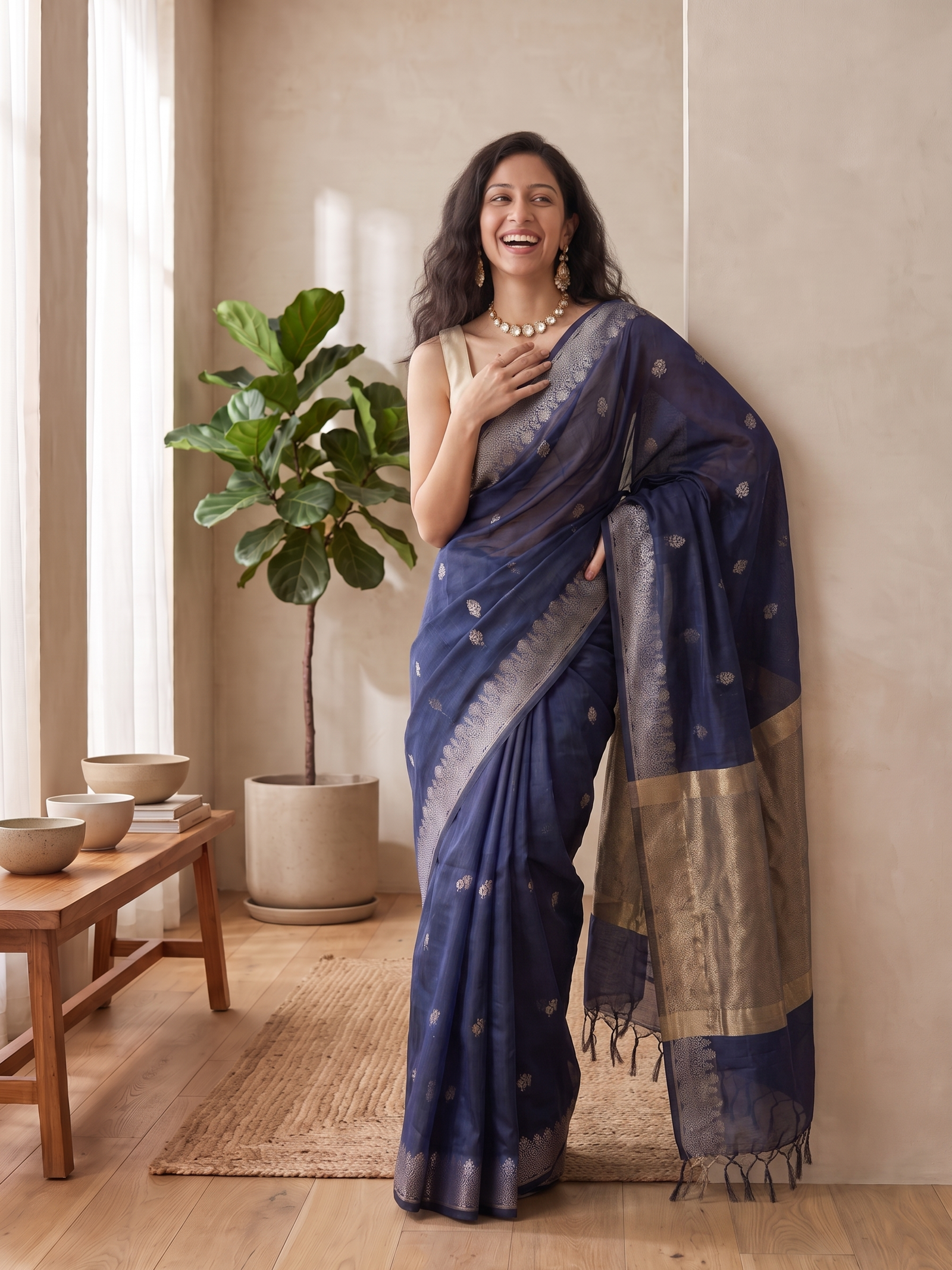 Neel Sitara Banarasi Cotton Saree