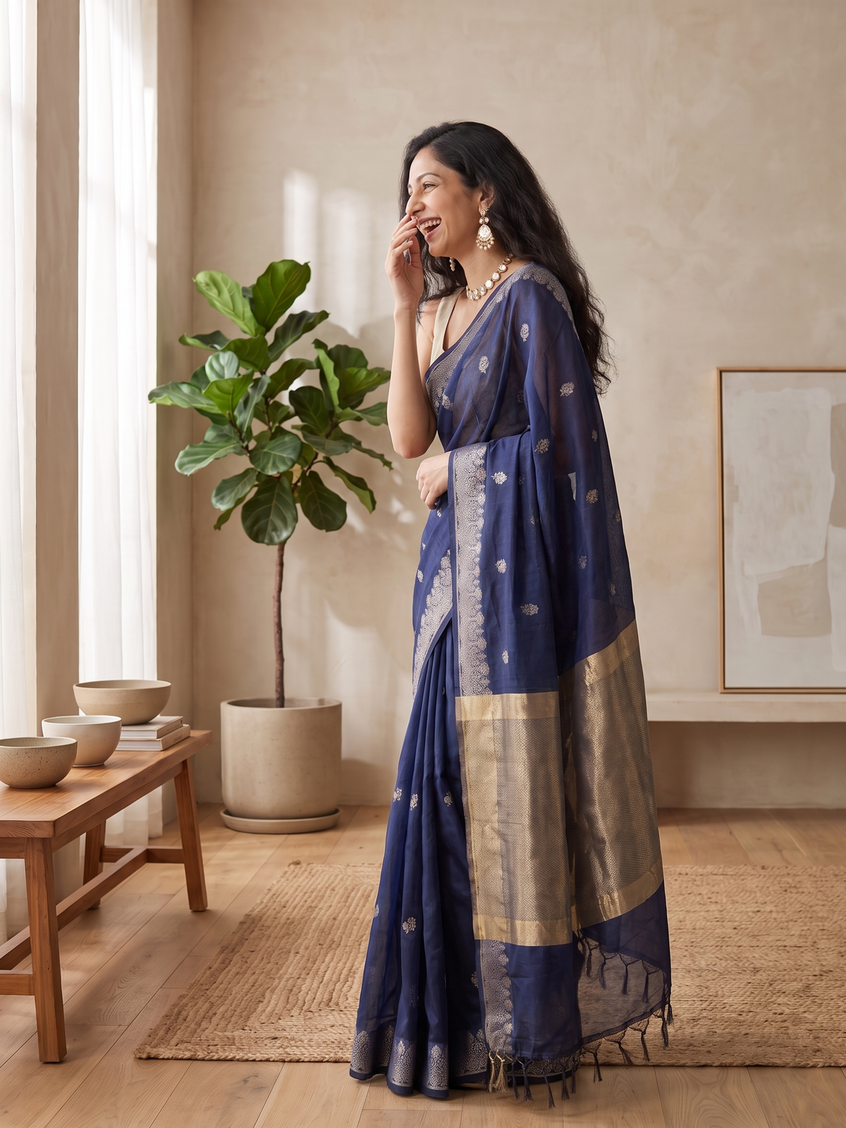 Neel Sitara Banarasi Cotton Saree