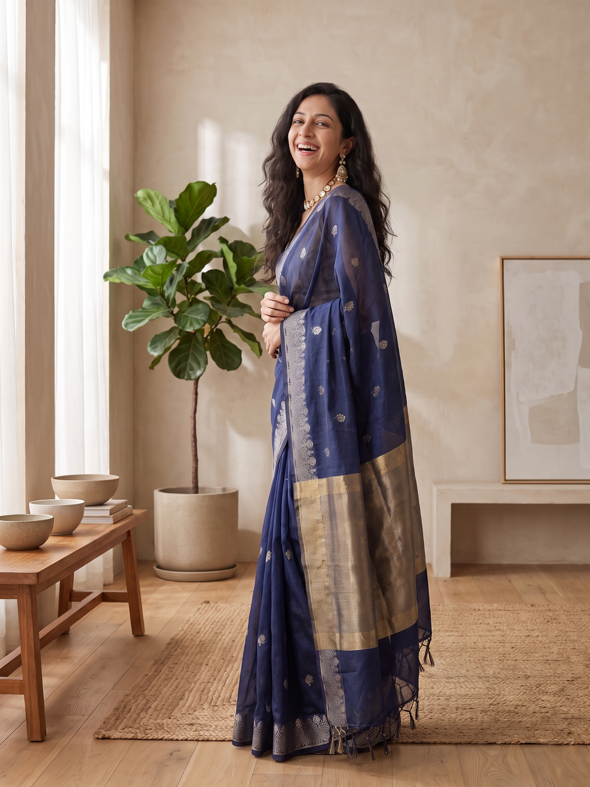 Neel Sitara Banarasi Cotton Saree
