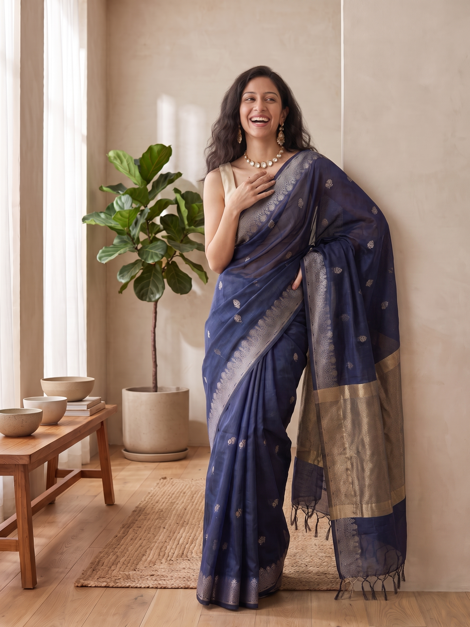 Neel Sitara Banarasi Cotton Saree