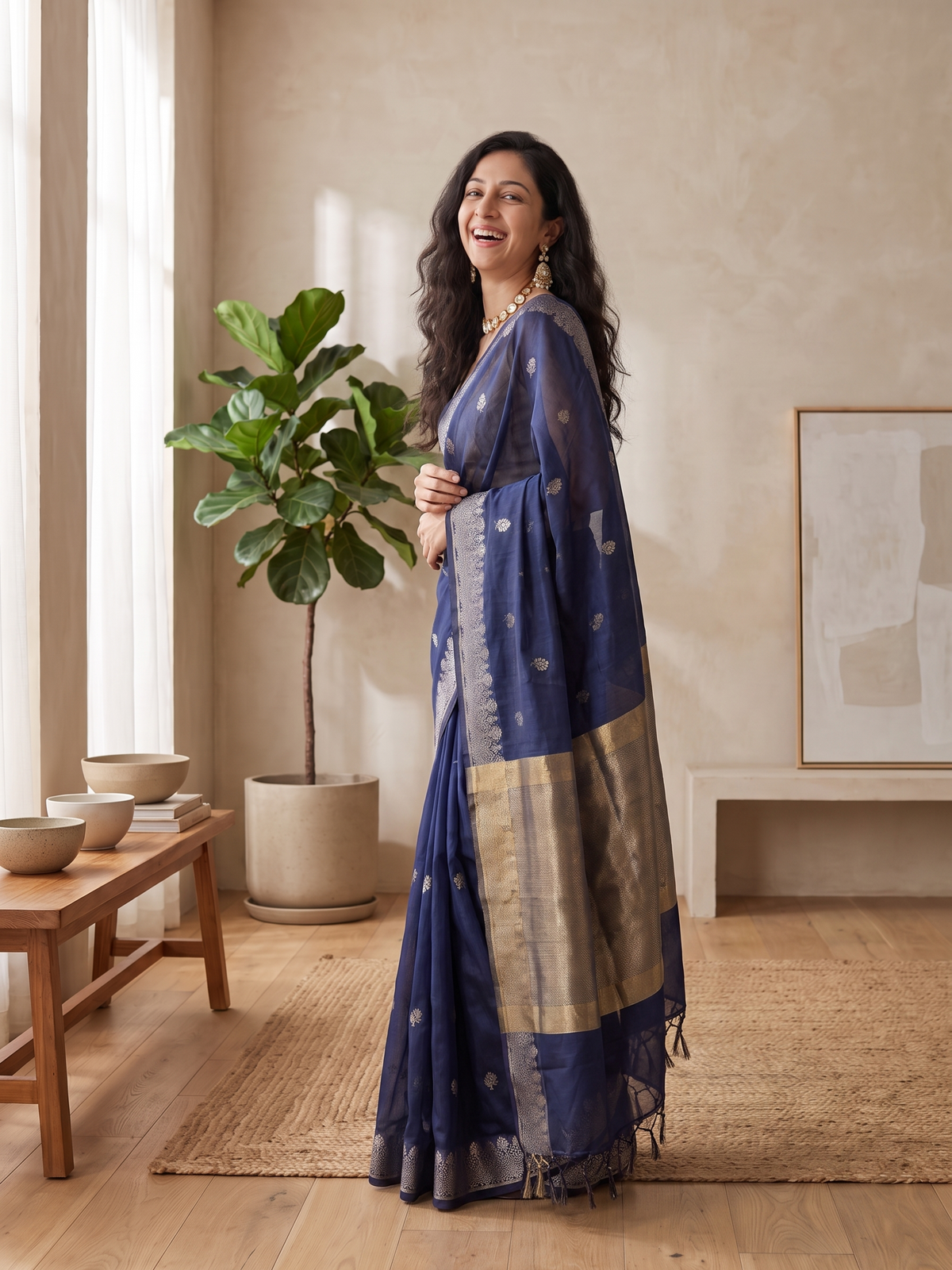 Neel Sitara Banarasi Cotton Saree